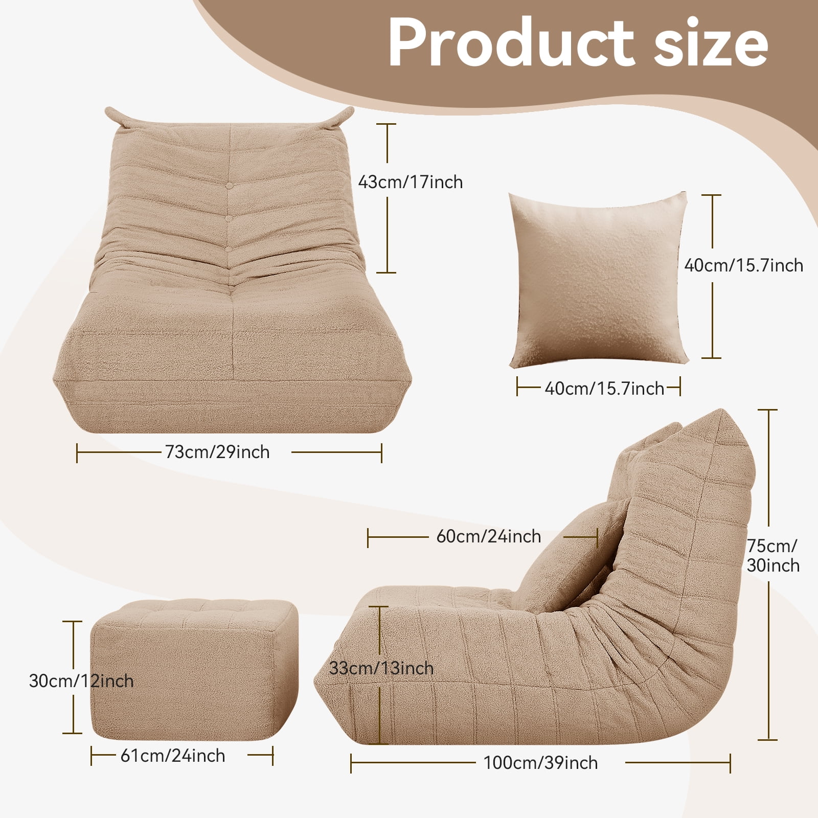VFD Bean Bag Chairs for Adults, Beanbag Chair with Ottoman Lounge Sofa Memory Foam Comfy Reading Chair for Bedroom & Living Room, Lazy Floor Sofa Couch - Image 33