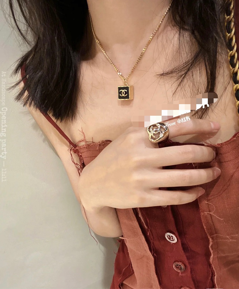 Chanel Black Square Tag Pendant Necklace Minimalist - Original Replica Club
