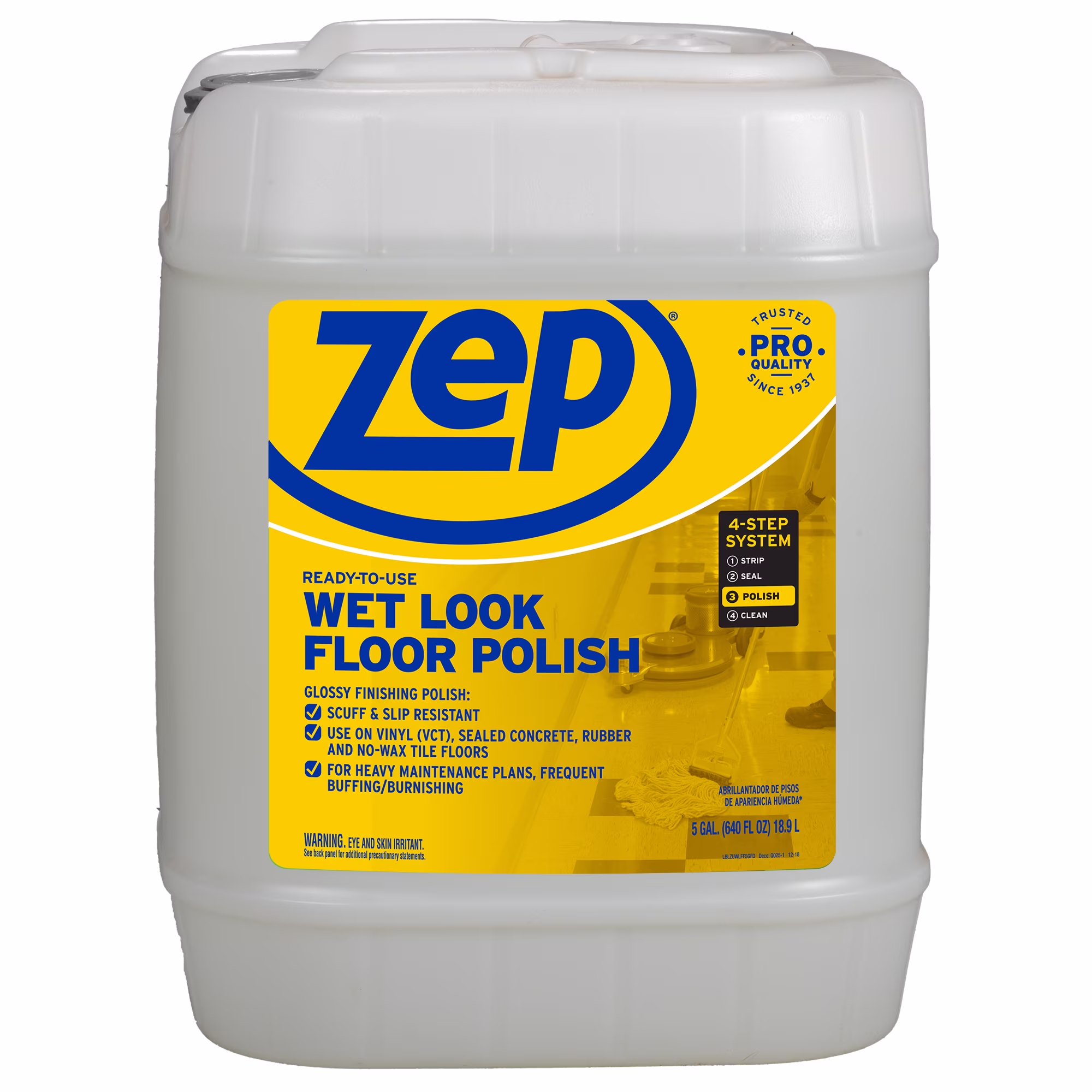 Zep Wet Look Floor Polish - 5 Gallon (1 Unit) ZUWLFF5G - Long - Lasting Glossy Finishing Polish for Vinyl (VCT), Concrete, and Tile Floors(1)
