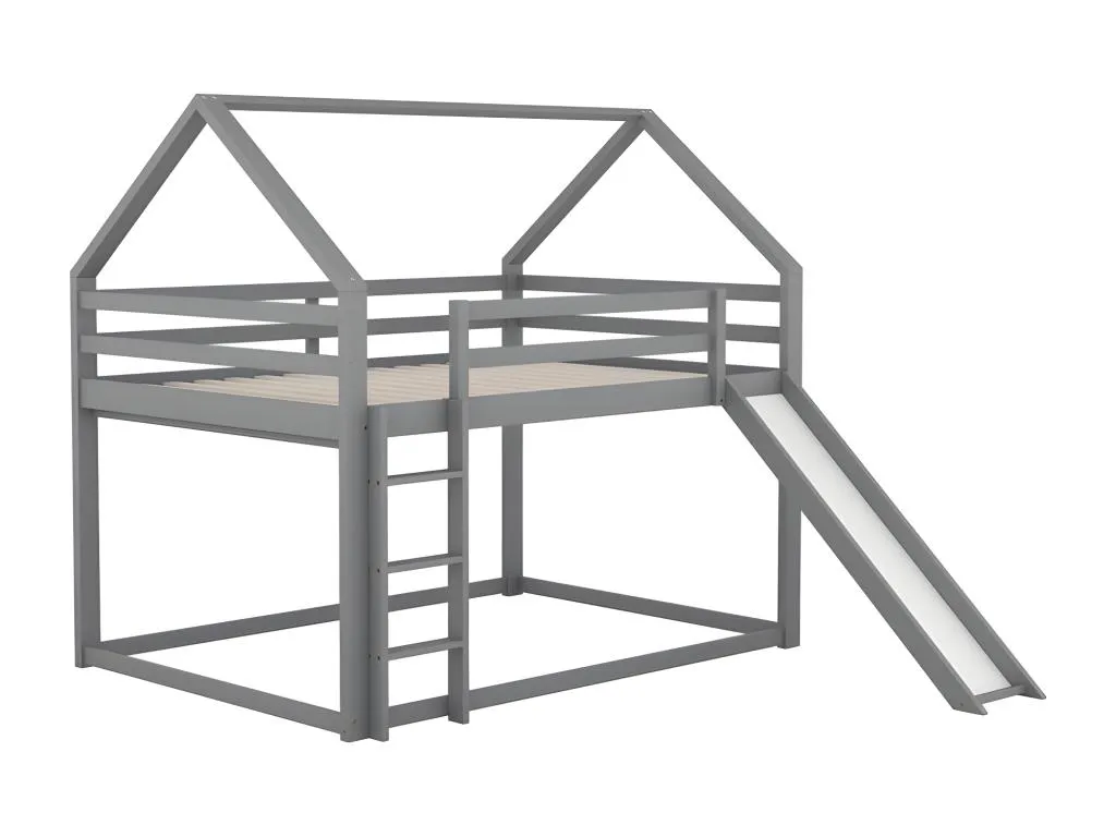 Litera de cabina con tobogán y escalera - 140x200 cm - estructura de Decounico macizo - Gris