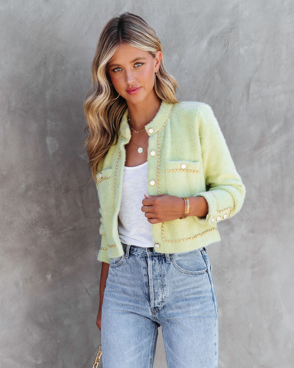 Mademoiselle Chain Link Trim Jacket - Pistachio - FINAL SALE - Se7enfashion