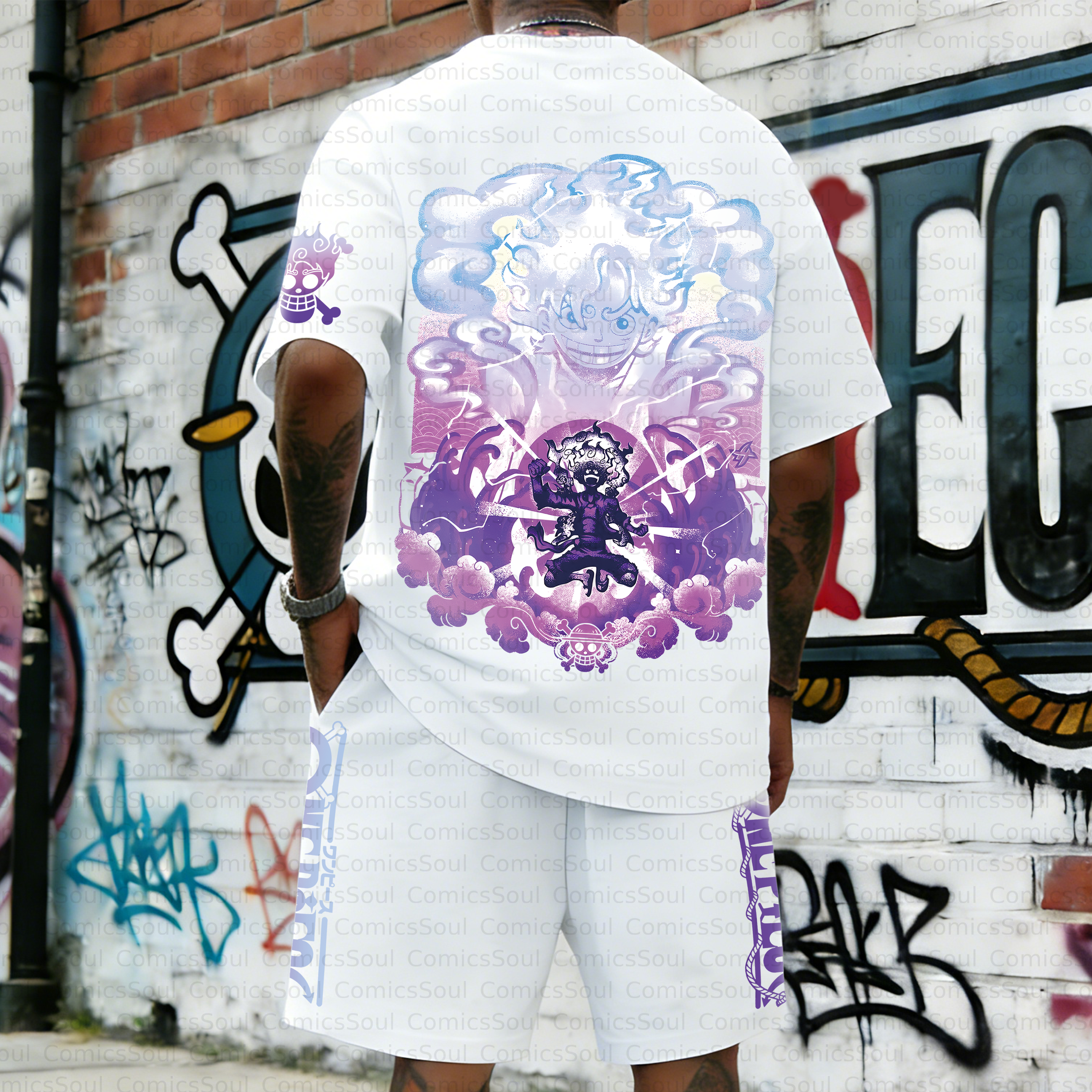 Unisex Anime Inspired Vintage T-shirt& Shorts 2 Pieces Set