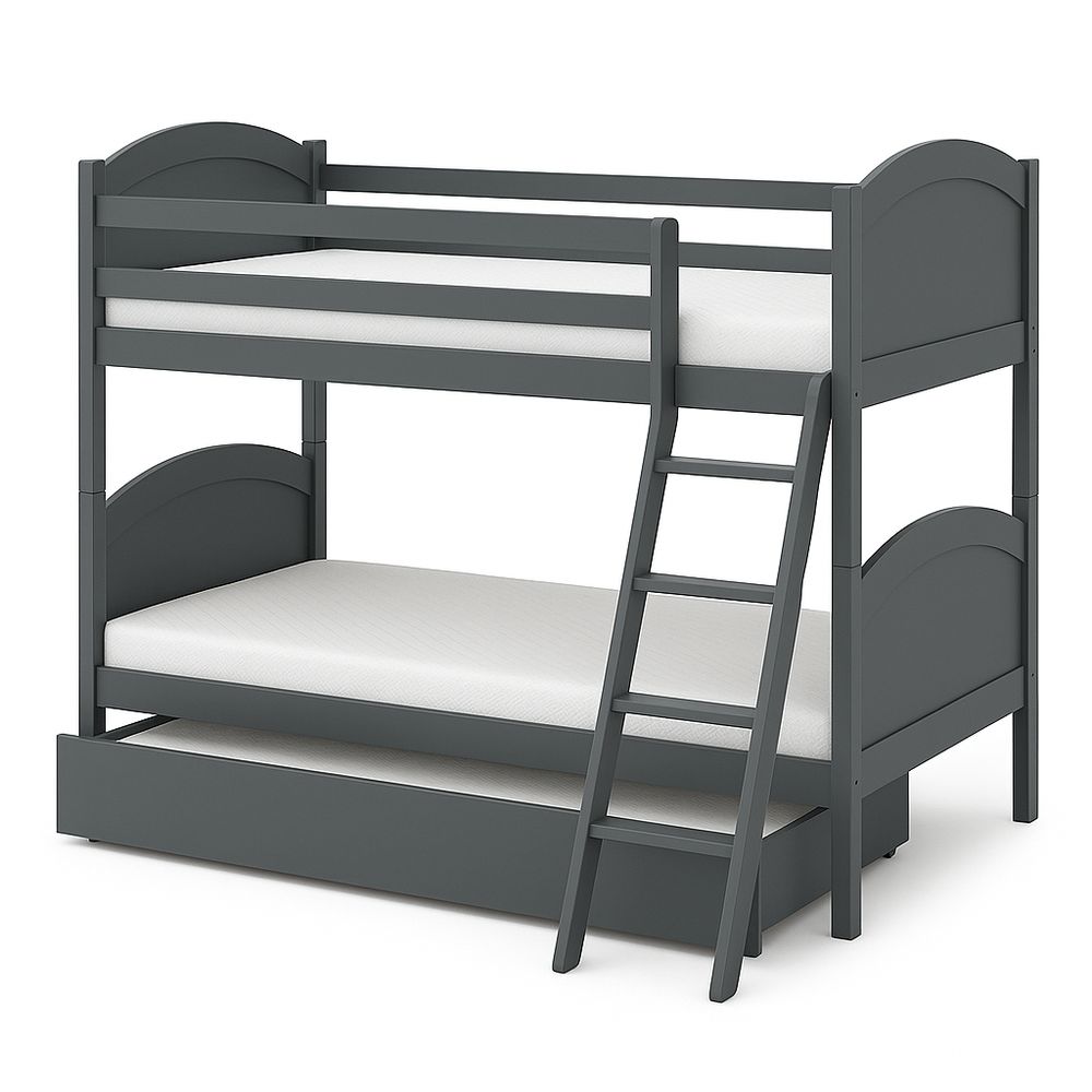 Cama literas doble de madera con escalera y espacio de almacenamiento,color gris
