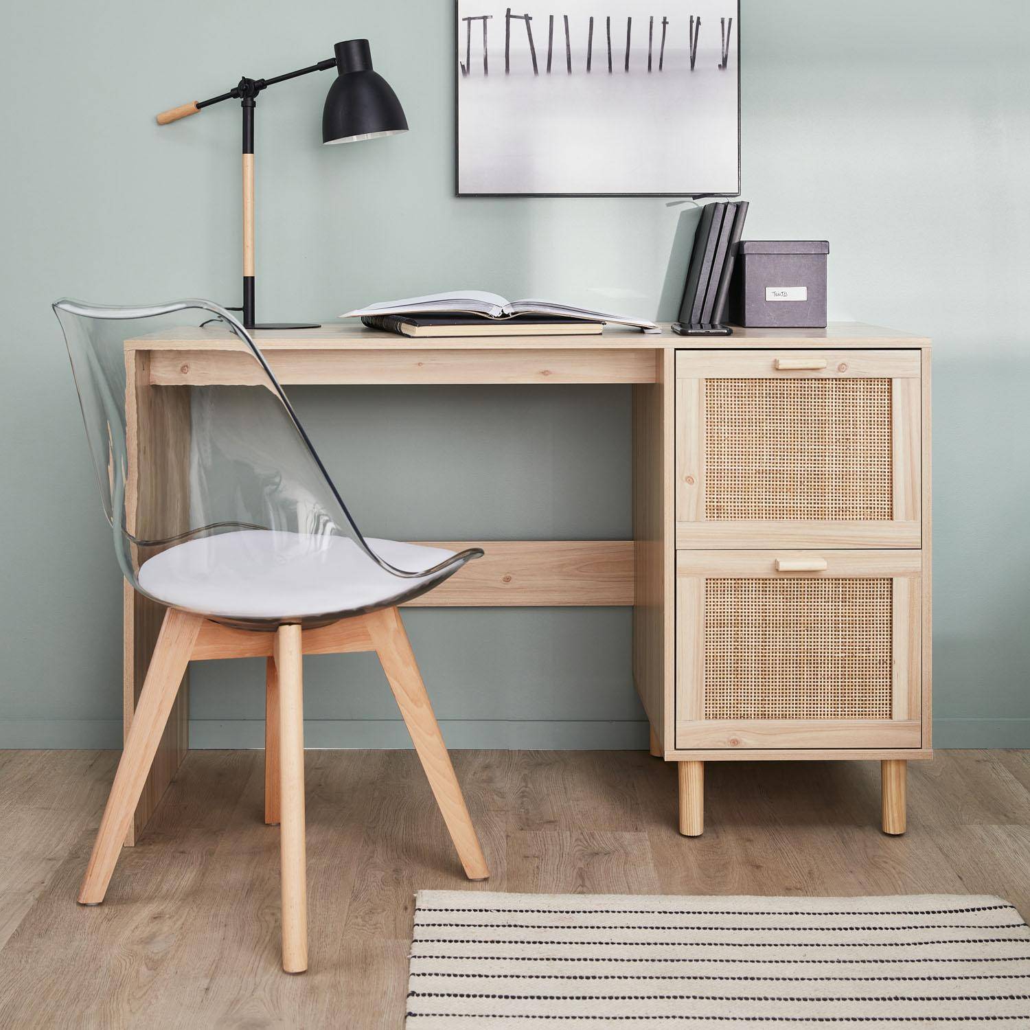 Camargue - Escritorio efecto caña y madera con 2 cajones