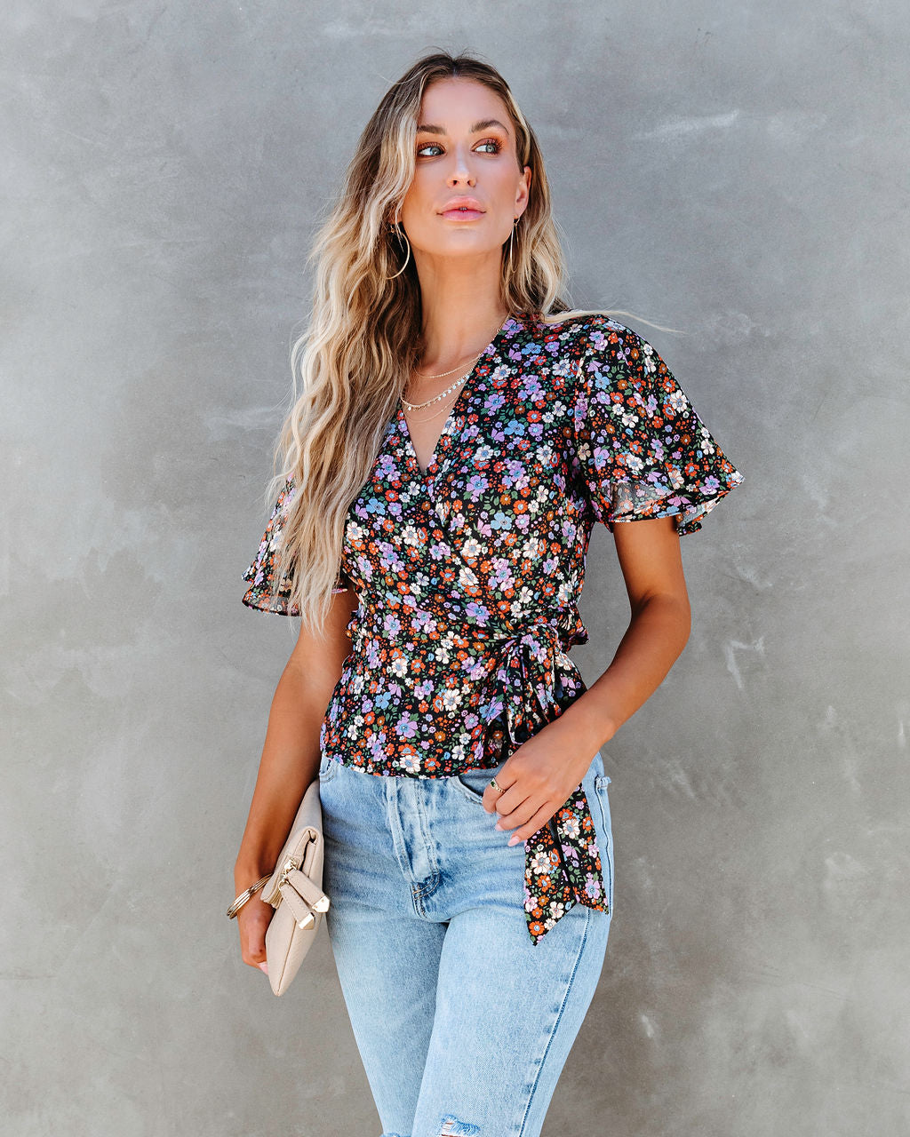 Retro Belle Floral Ruffle Wrap Top - SALE - Se7enfashion