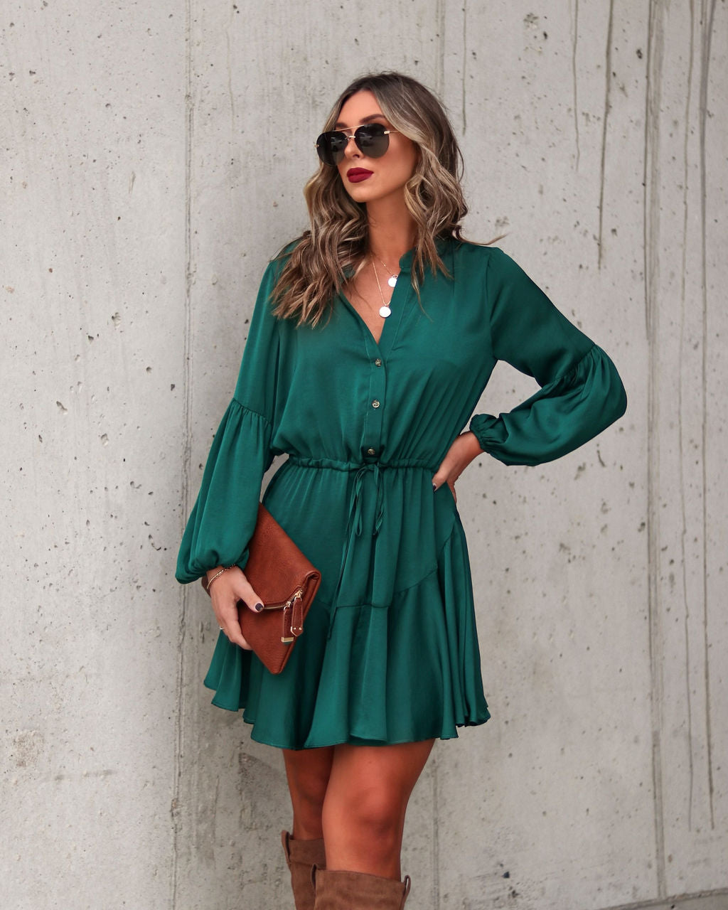 Ruthie Satin Mini Dress - Hunter Green - Se7enfashion