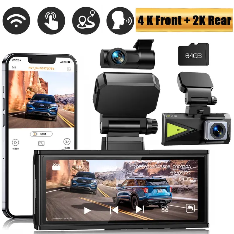 TOGUARD Front And Rear Dash Cam 4K+2K, 3.16-Inch Touch Screen, 64GB Memory Card - DC15 TOGUARD Front And Rear Dash Cam 4K+2K, 3.16-Inch Touch Screen, 64GB Memory Card - DC15