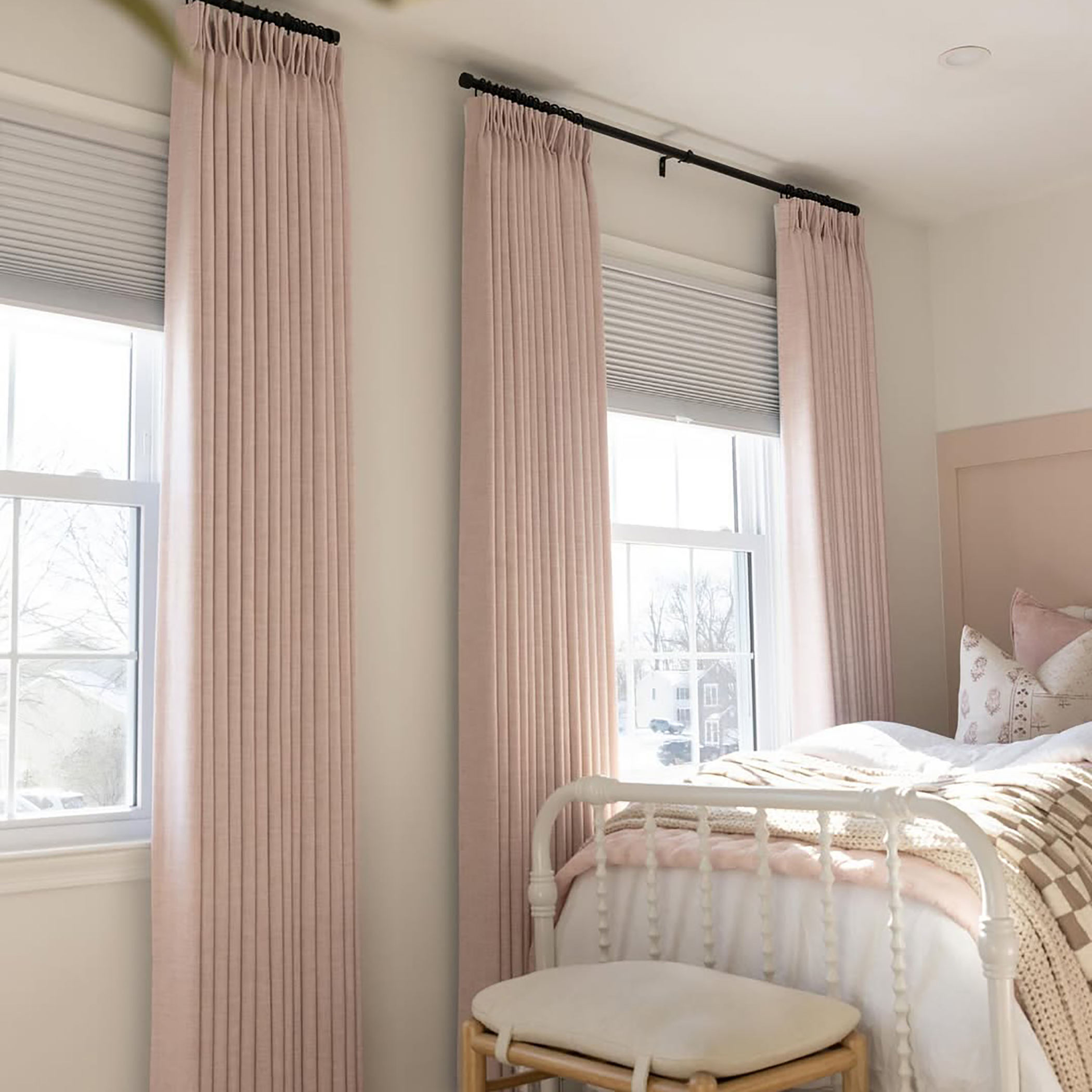Natural Elegant Pink Linen Touch Blackout Curtains Pinch Pleated Drapes for Living Room Bedroom Home Decor