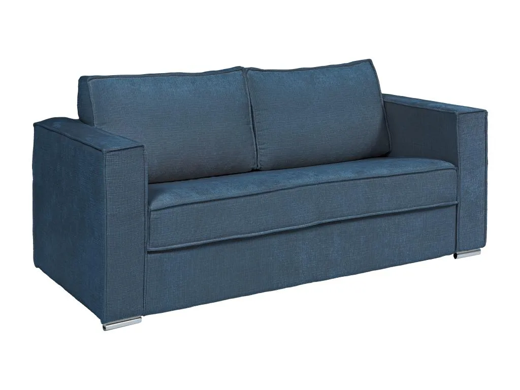 Sofá cama de 4 plazas de apertura rápida de tela texturizada azul - Cama de 160 cm - Colchón de 18 cm Jmmhogar