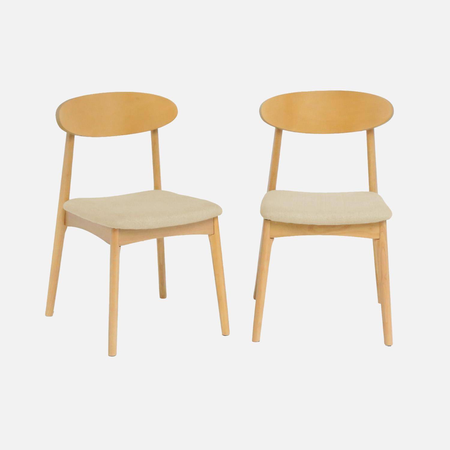 Aria - Silla vintage de madera de hevea natural y tela (lote de 2)