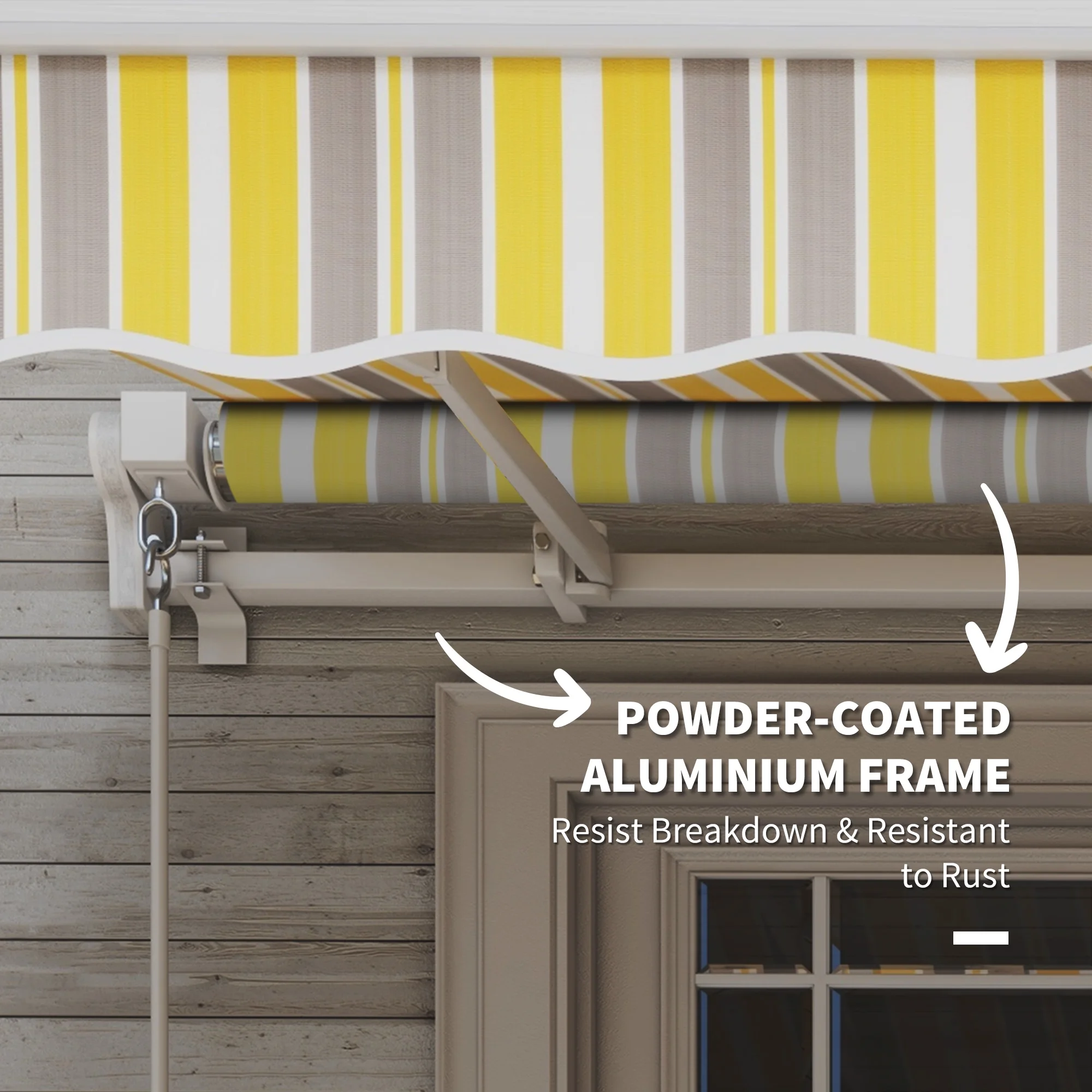 Outsunny 12' x 10' Manual Retractable Awning Outdoor Sunshade Shelter for Patio, Balcony, Yard, with Adjustable & Versatile Design, Beige and White - Image 37