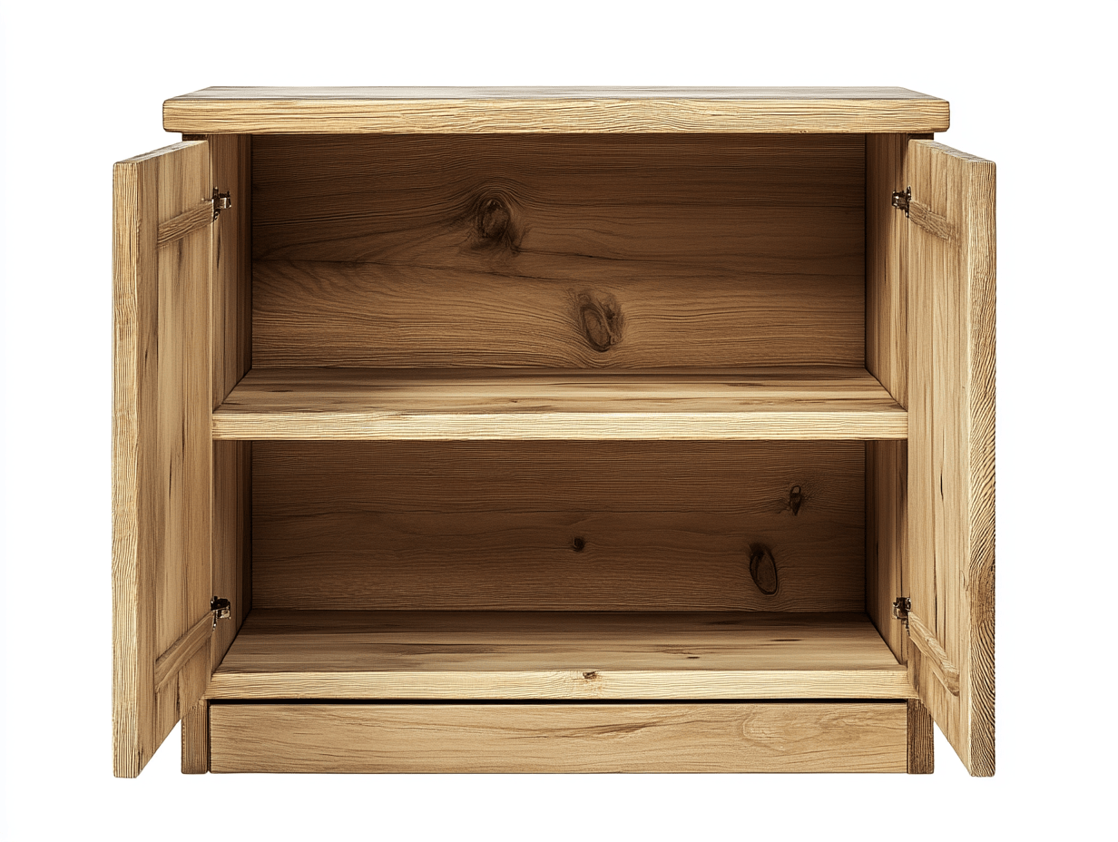 Armario cuadrado de madera con puertas y estante interior, madera de pino, 70x38x75cm, color natural, uso en salón, comedor o dormitorio