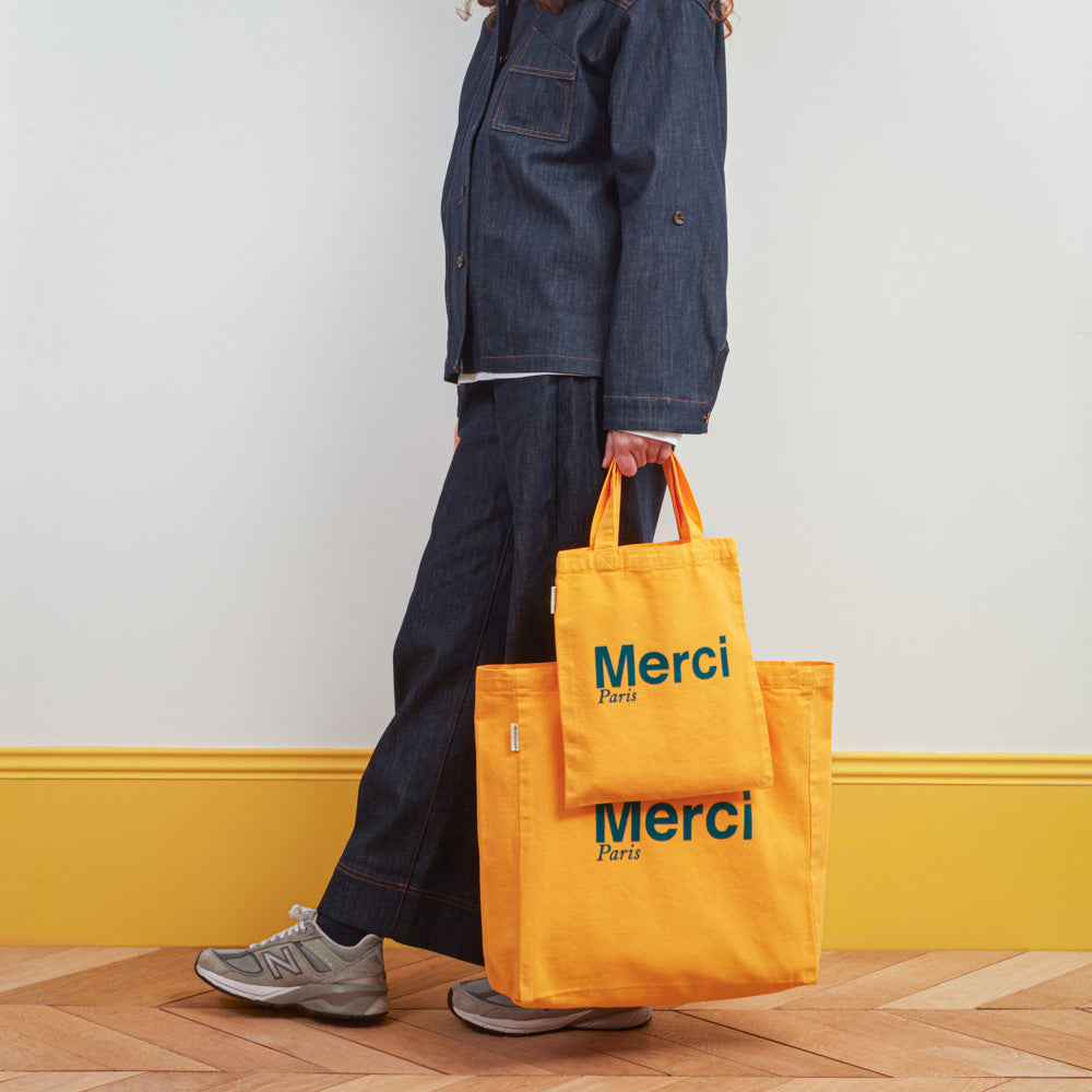 Merci - Tote Bag en coton - Jaune & Bleu canard