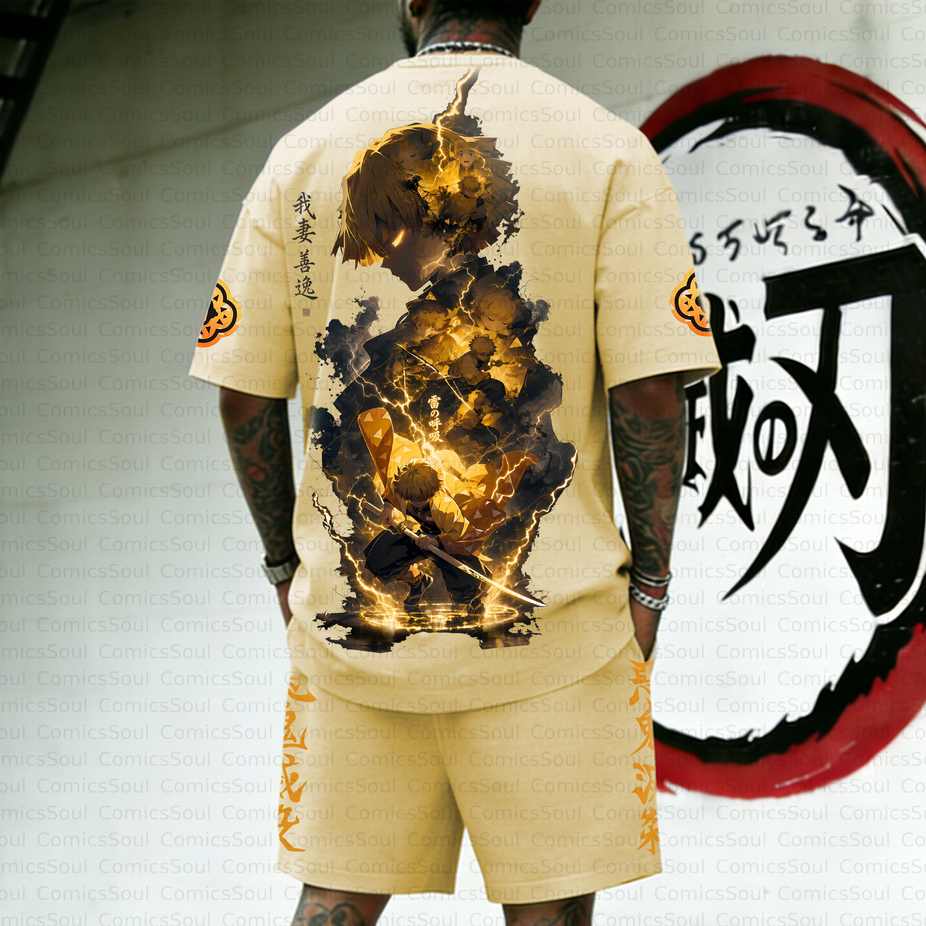 Unisex Anime Inspired Vintage T-shirt& Shorts 2 Pieces Set