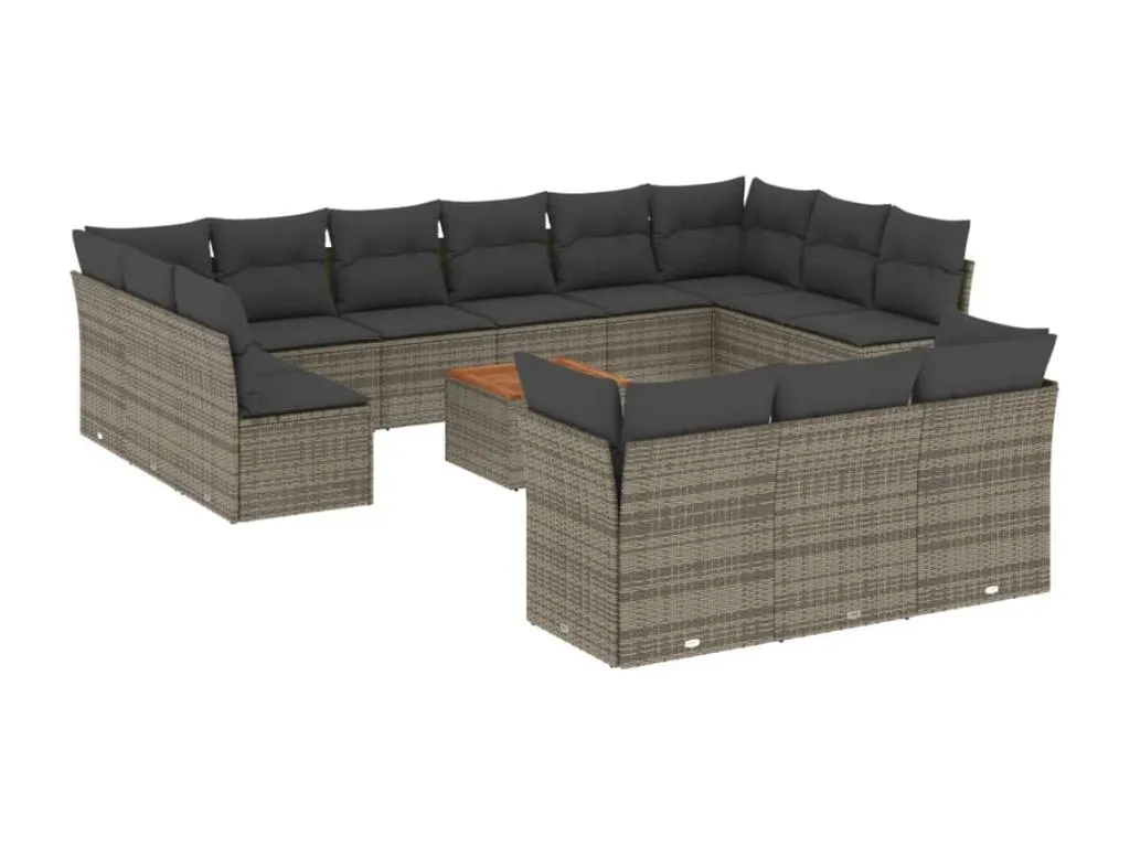 Set de sofás de jardín 14 piezas con cojines de ratán sintético gris