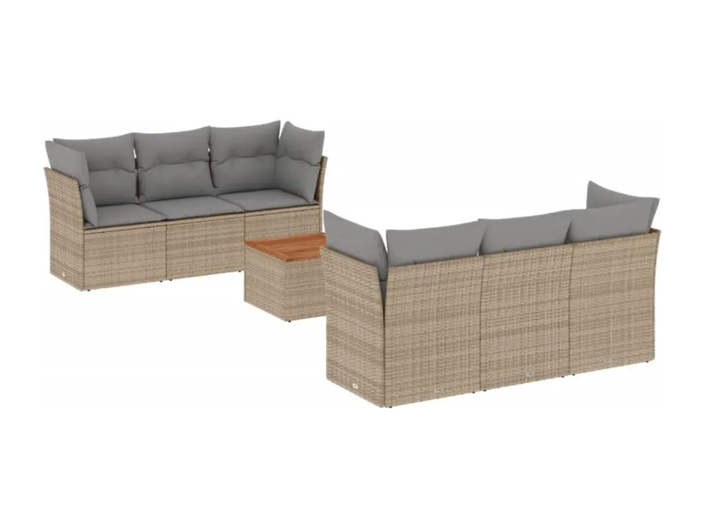 Juego de sofás de jardín con cojines beige 7 piezas ratán PE