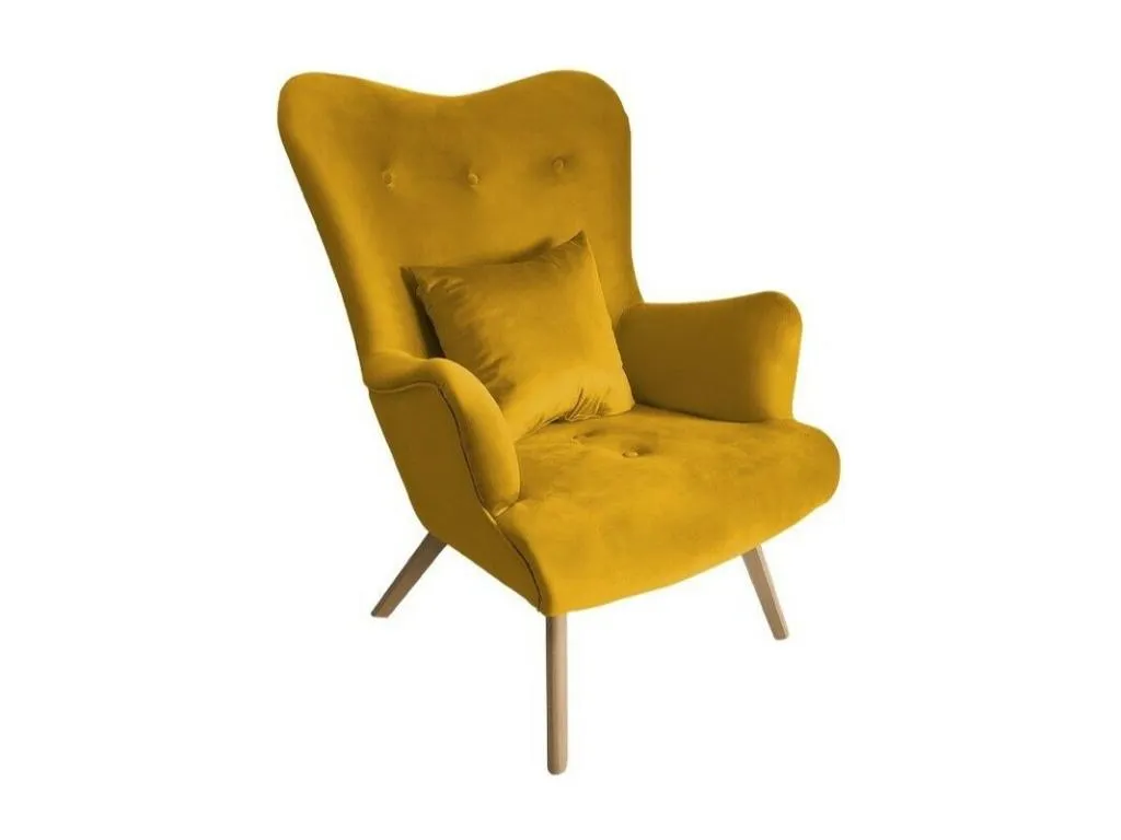 Sillón Quietena - Amarillo - 100x76x90cm - Tapiz - Patas Madera