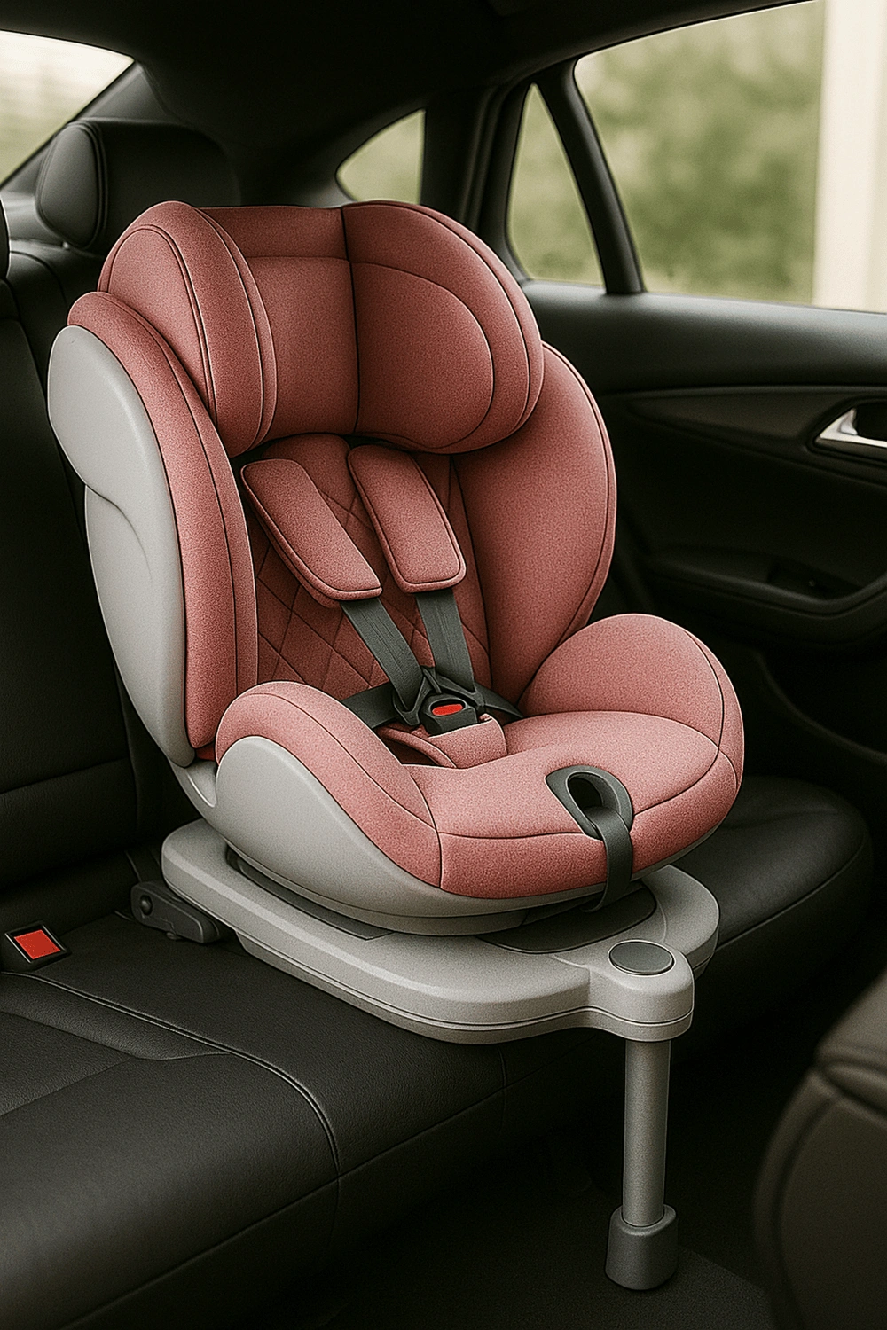 Silla de coche giratoria 360 grados con respaldo ajustable en 3 posiciones y reposacabezas fijo, hasta 22 kg, con protección lateral y arnés de 5 puntos, categoría Asientos de coche, color rosa empolvado, apta para 0 a 12 años