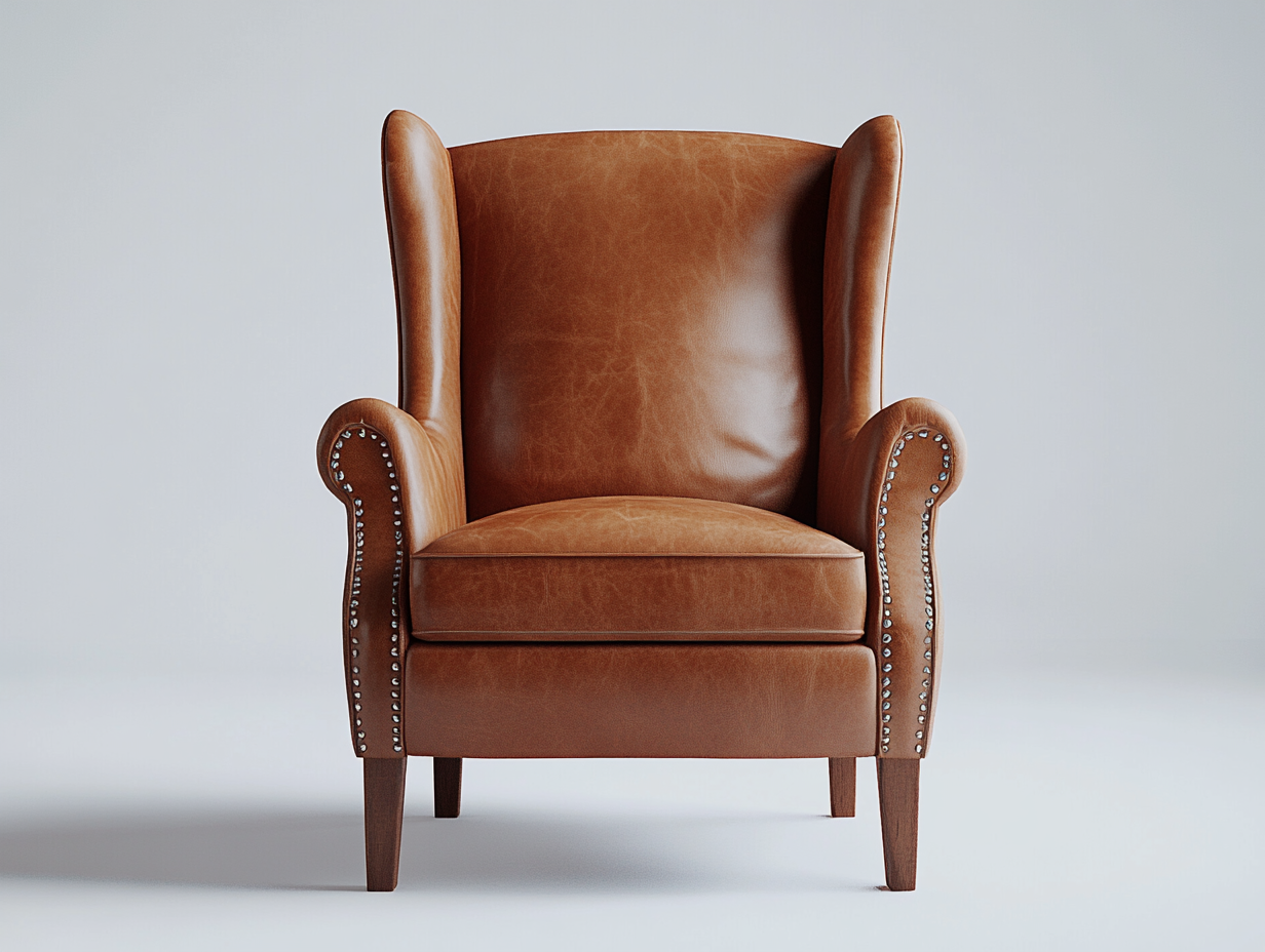 Sillón de piel estilo vintage con tachuelas para sala de lectura