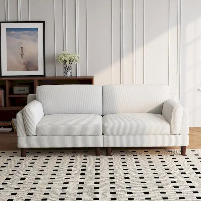 90-Inch Oversized Corduroy Sofa for Living Room with Reversible Cushions