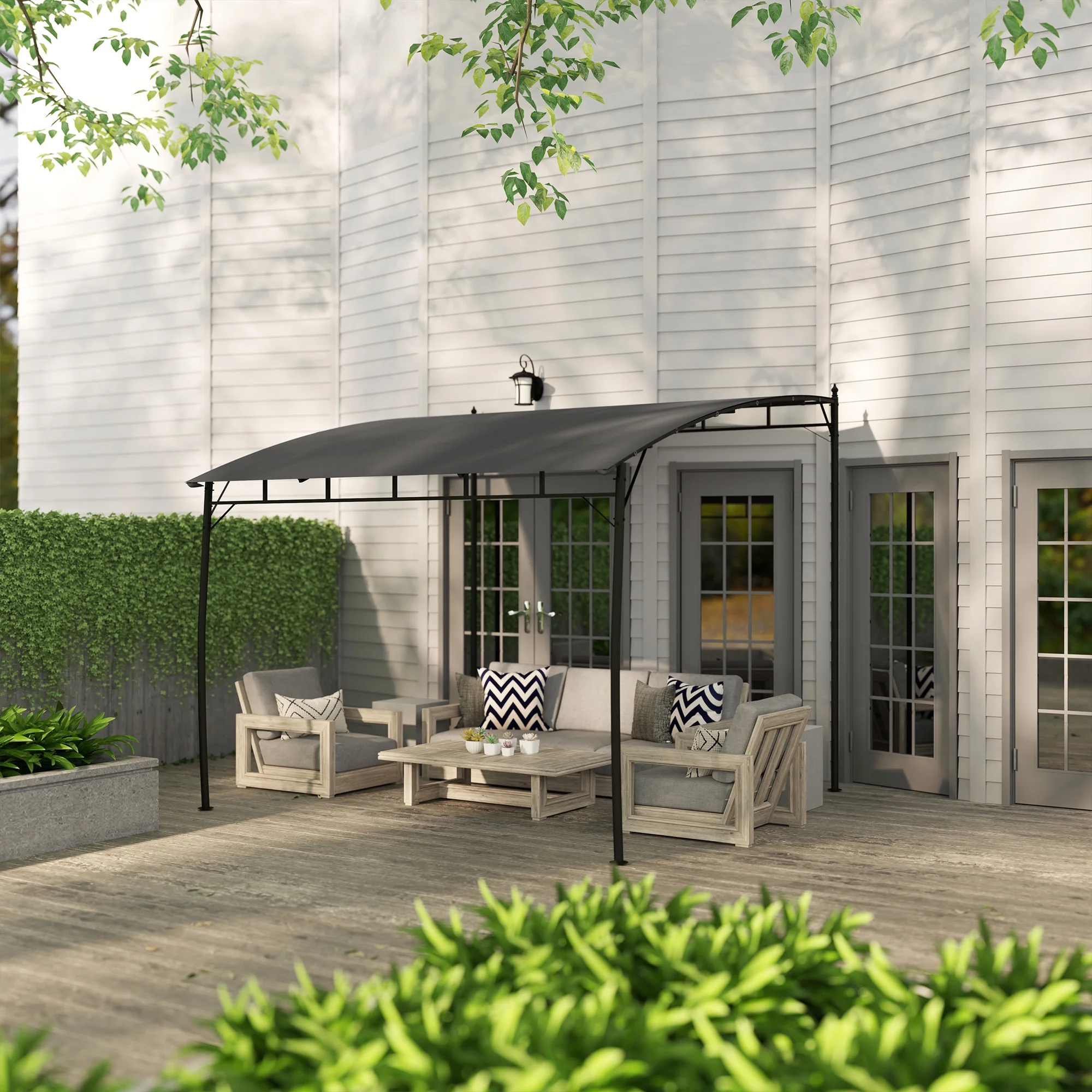 Outsunny 10' x 10' Pergola with UV-Resistant Canopy, Outdoor Sun Shade Shelter for Porch, Patio, Deck, Backyard, Charcoal Gray - Image 8