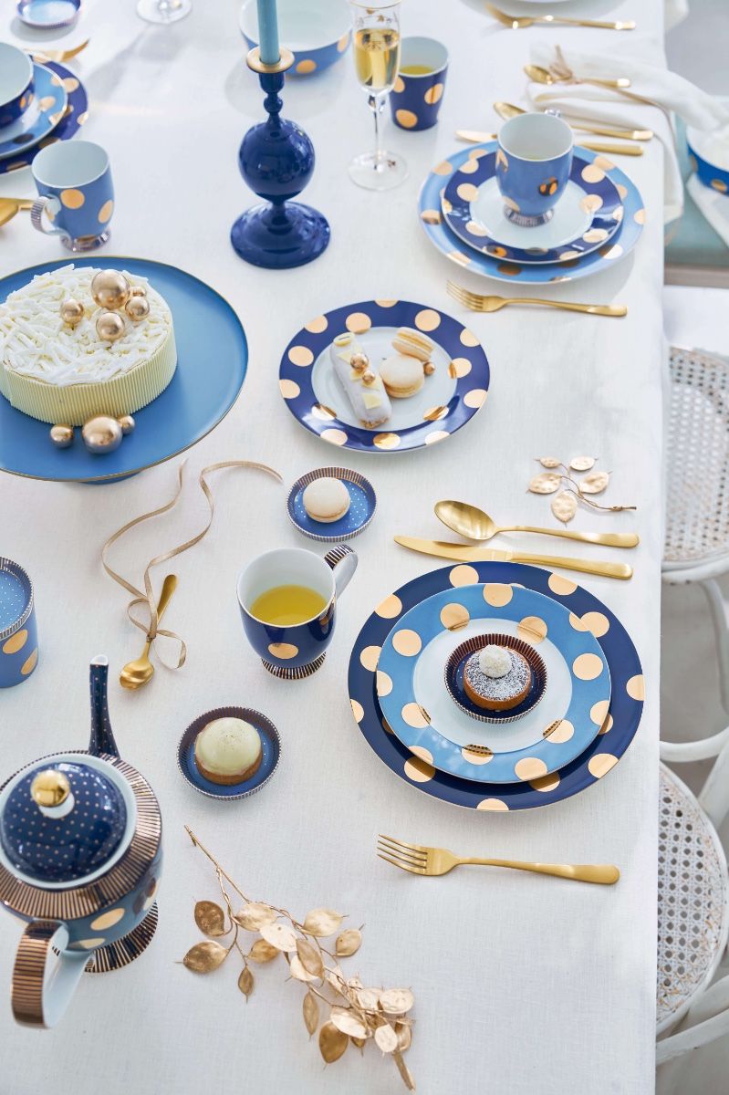 Set/2 Plates Dot Delight Navy/Gold 26.5cm
