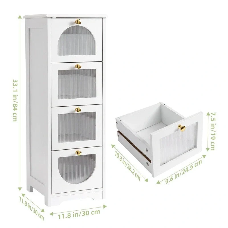 Compact Wooden Bathroom Floor Cabinet with 4 Drawers for Storage