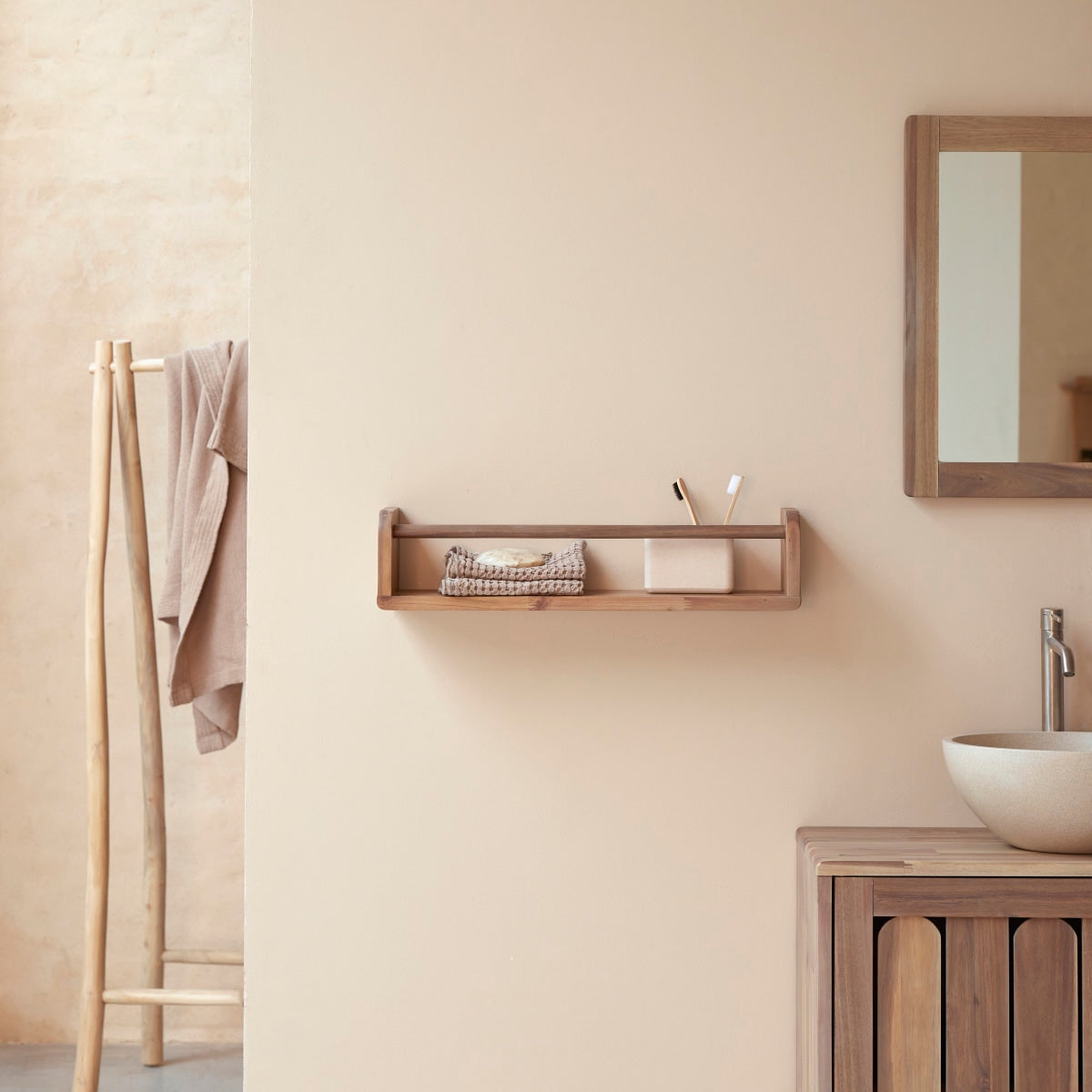 Tikamoon - Wandplank voor badkamer in massief acaciahout Lila 60