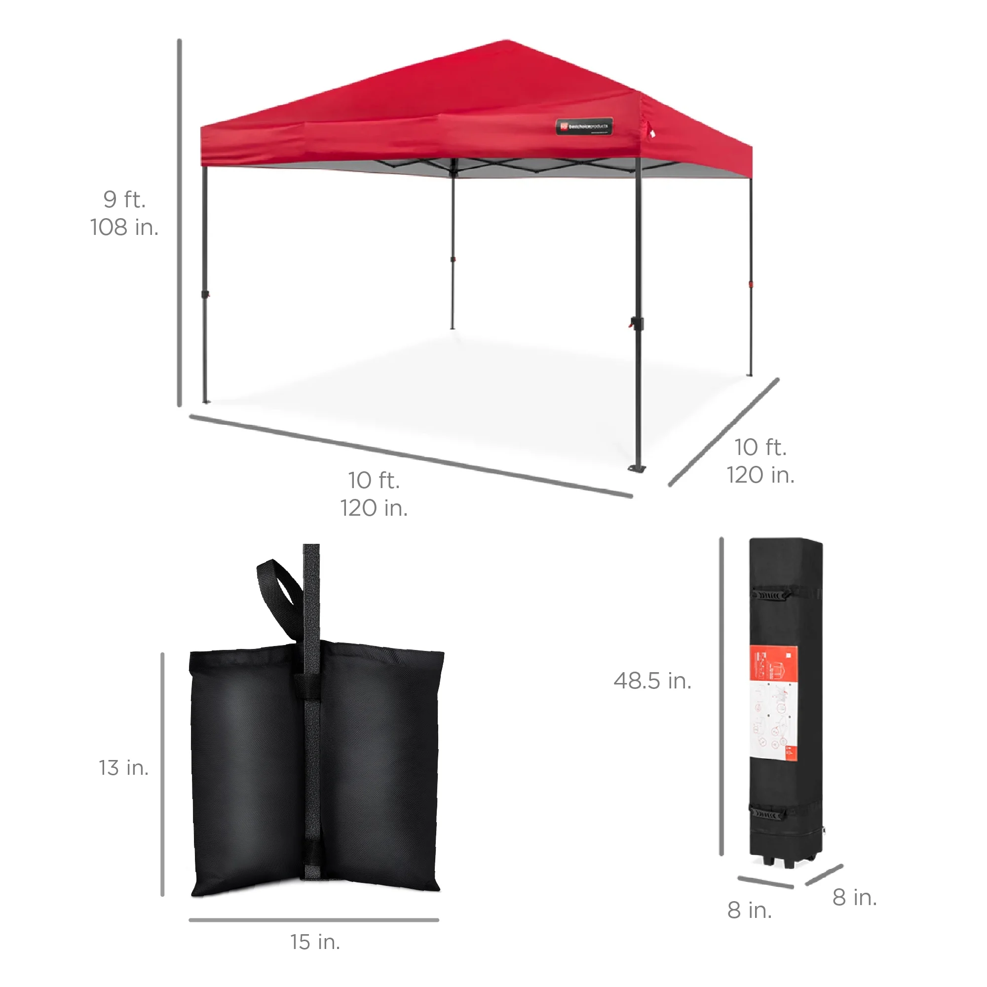 Best Choice Products 10x10ft Easy Setup Pop Up Canopy w/ 1-Button Setup, Wheeled Case, 4 Weight Bags - White - Image 118