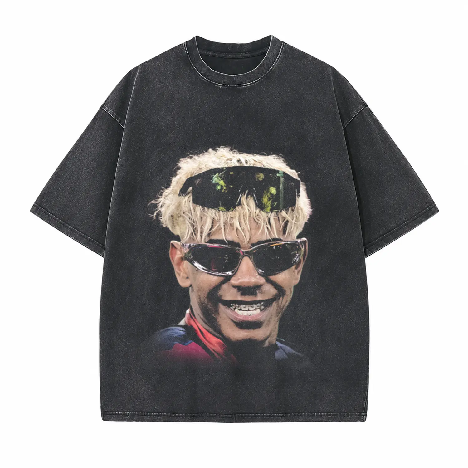 Retro Cyber Glasses Portrait Printed Unisex Washed T-Shirt