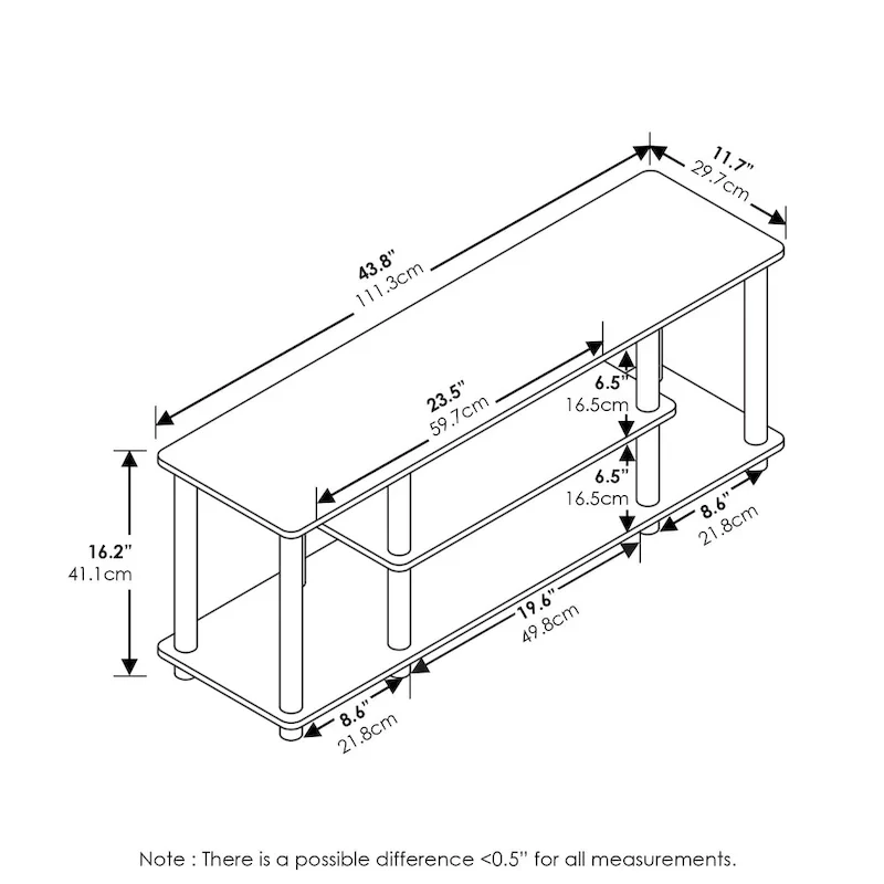 Furinno Turn-N-Tube Tool-Free 3D 3-Tier TV Stand for Entertainment