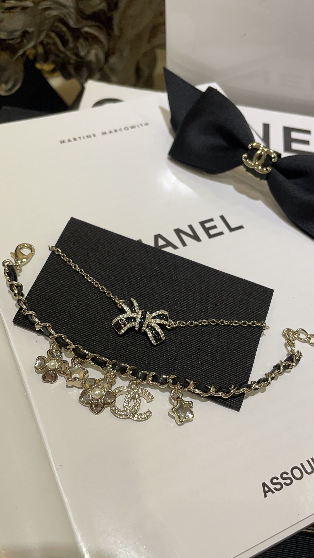 Chanel Black Bow CC Pendant Necklace and Bracelet - Original Replica Club