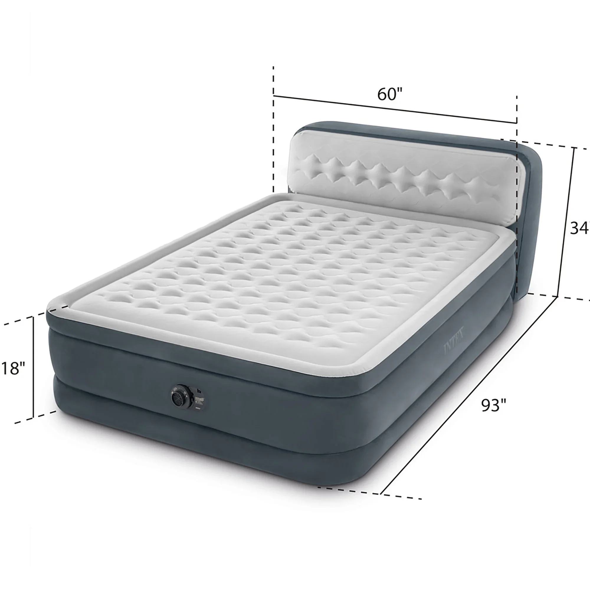 Intex: Dura-Beam Deluxe: Ultra Plush Headboard Airbed - Queen - Gray, 18