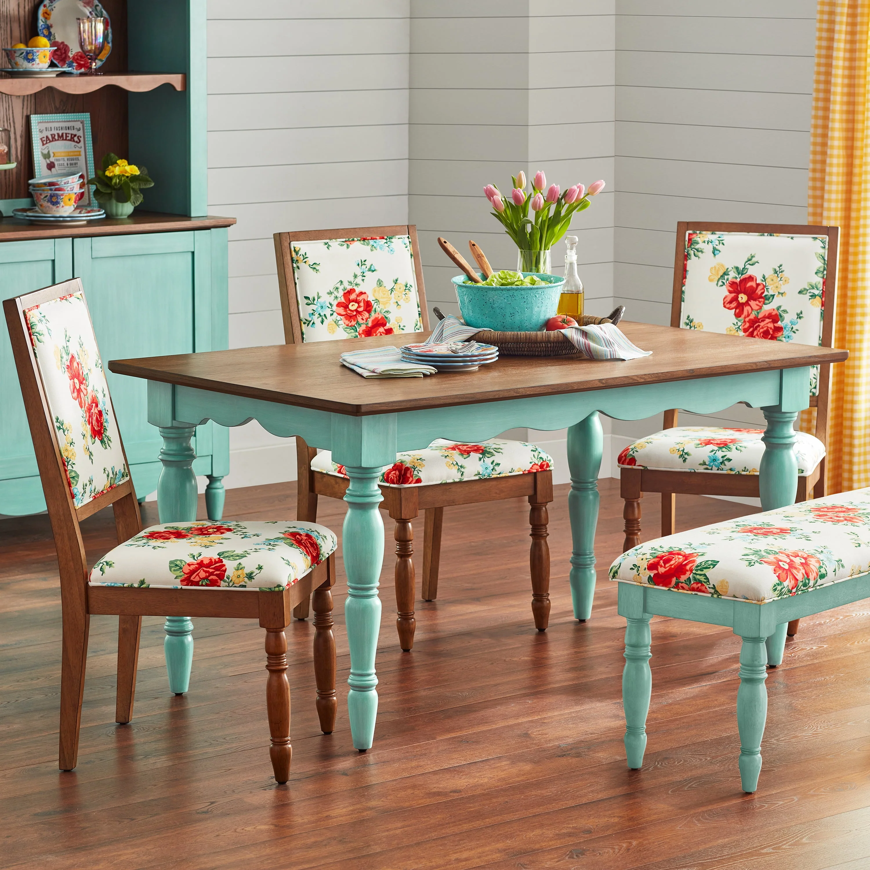 The Pioneer Woman Dining Table Made With Solid Wood Frame, Teal - Image 4