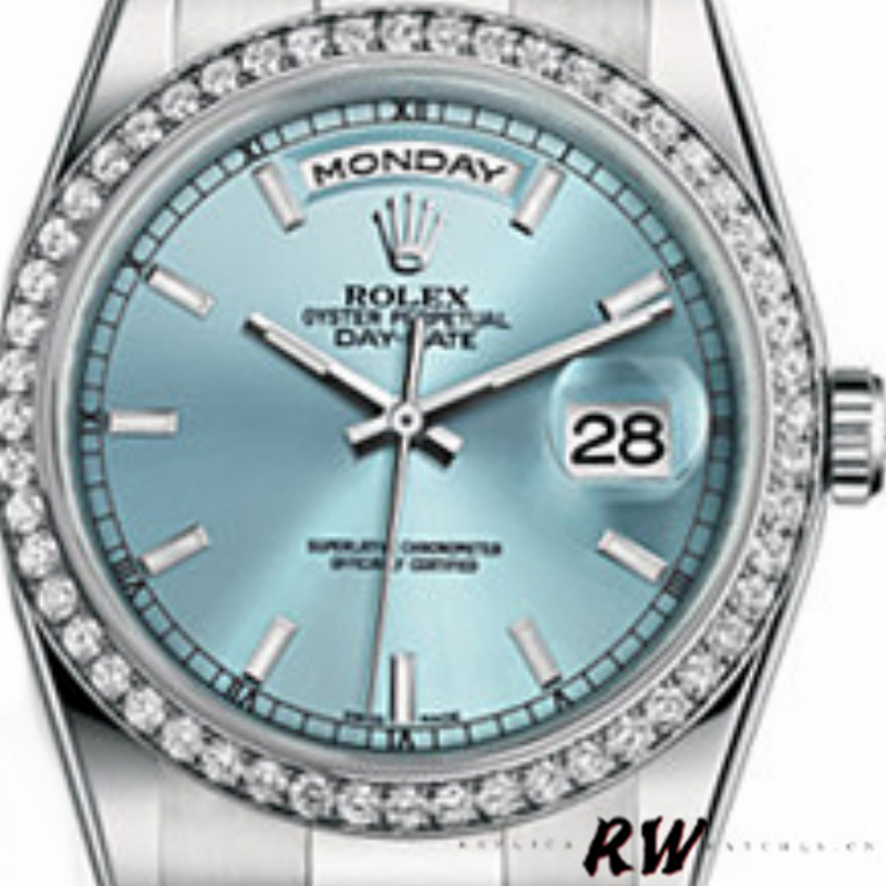 Rolex Day Date 118346 Ice Blue Dial Diamond 36mm Unisex Replica Watch