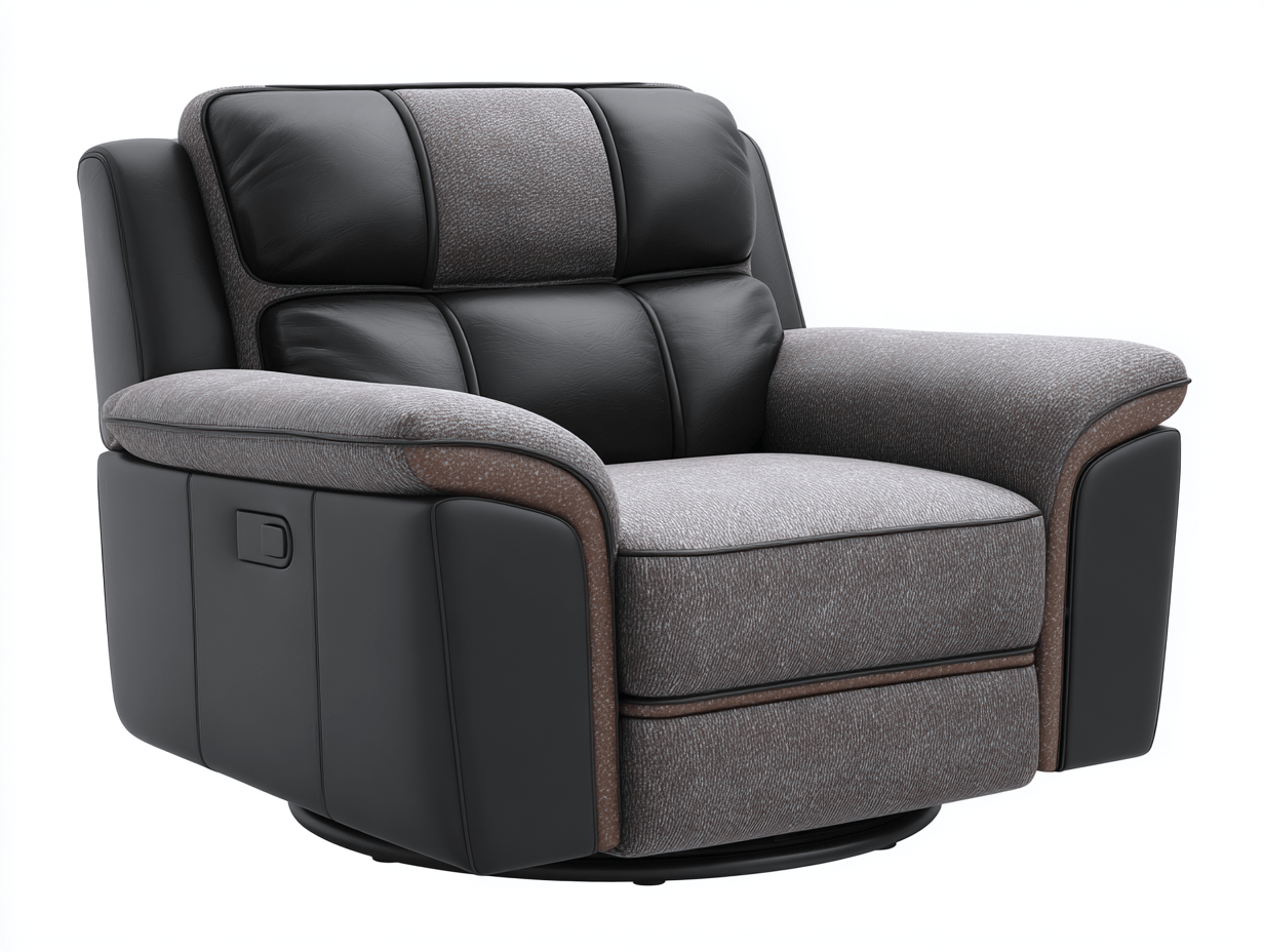 Sillón reclinable – combinación de cuero sintético negro y tela gris – con mecanismo manual