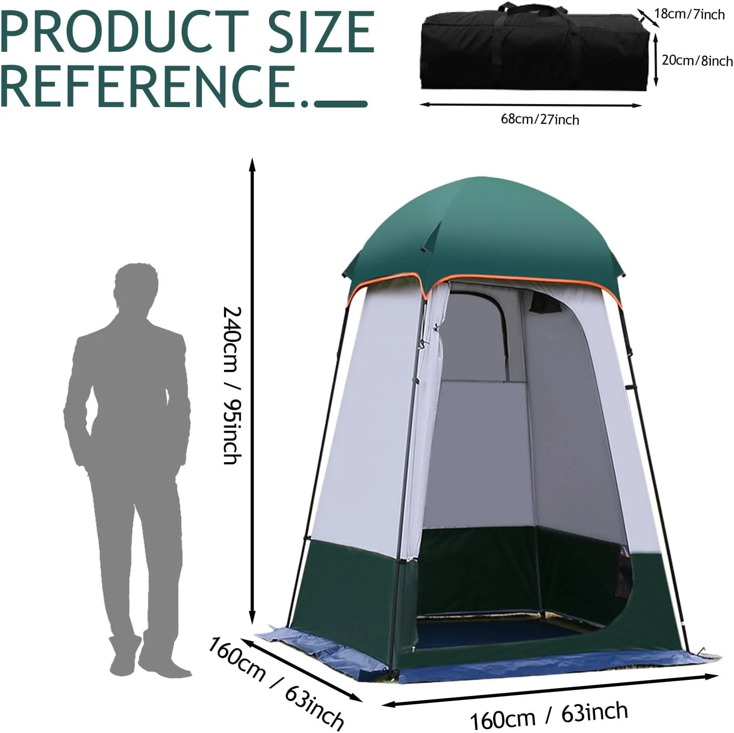 Camping Tent Shower Tent,Outdoor Changing with Built-in Hook, Portable Shelter with Carrying Bag for Camping - Image 2