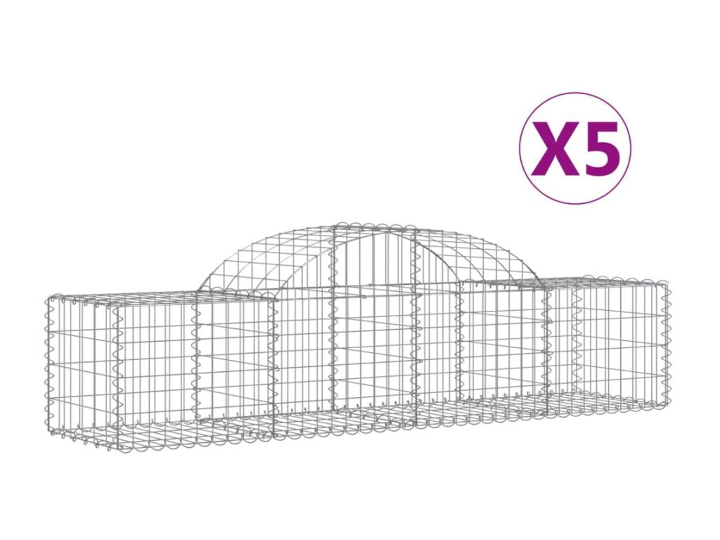 Cestas de gaviones arqueadas 5 piezas 200x50x40/60 cm hierro galvanizado