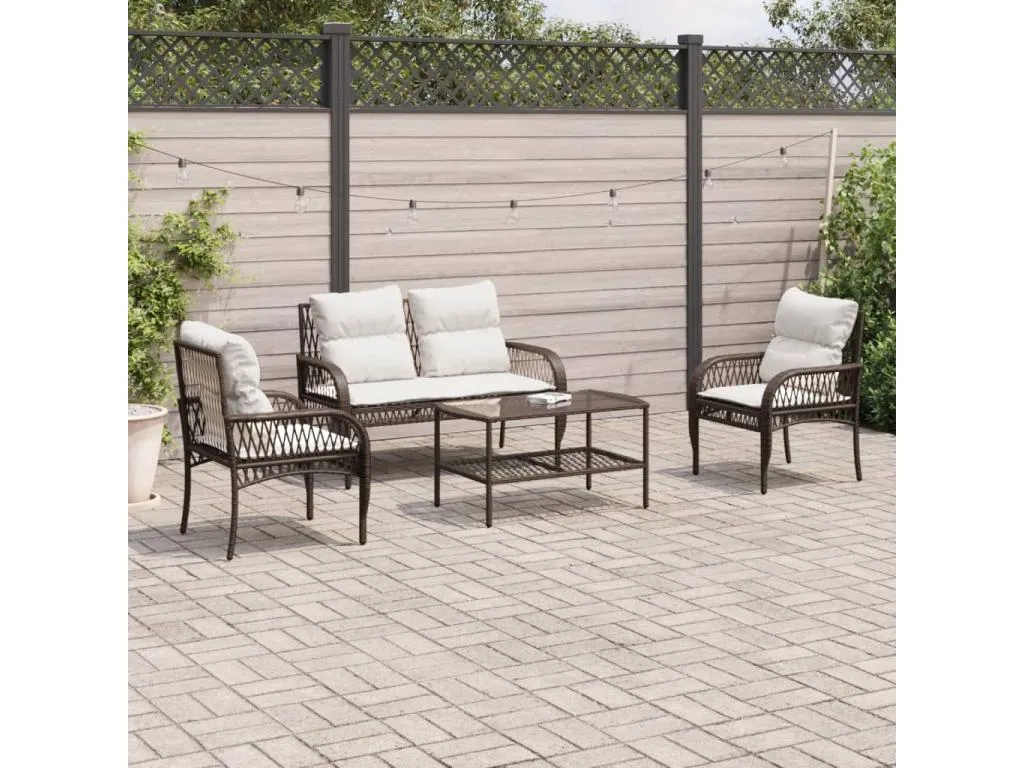 Set de sofás de jardín 4 pzas y cojines ratán sintético marrón lnxq11735