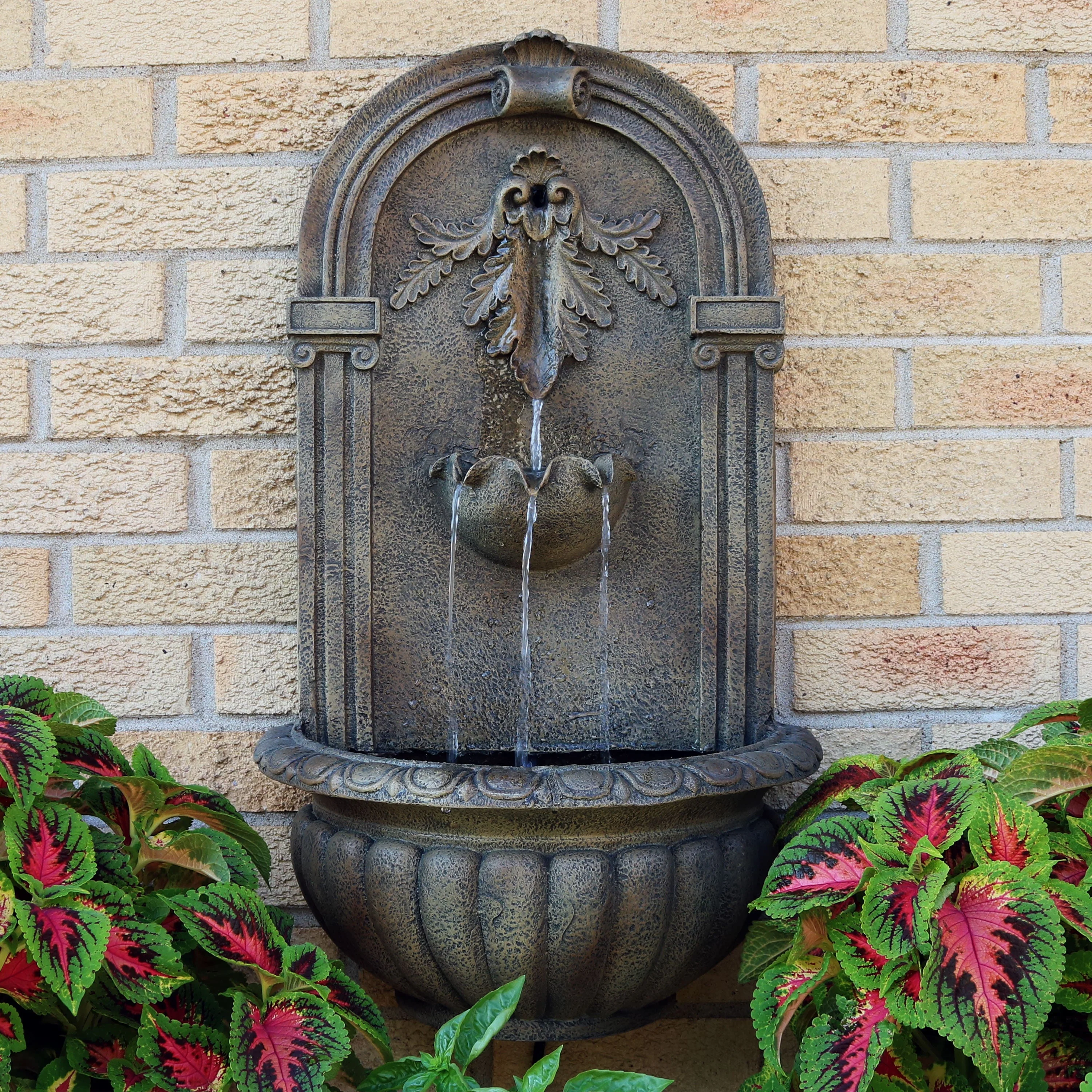 Sunnydaze 27"H Electric Polystone Florence Outdoor Wall-Mount Water Fountain, Florentine Stone Finish - Image 2