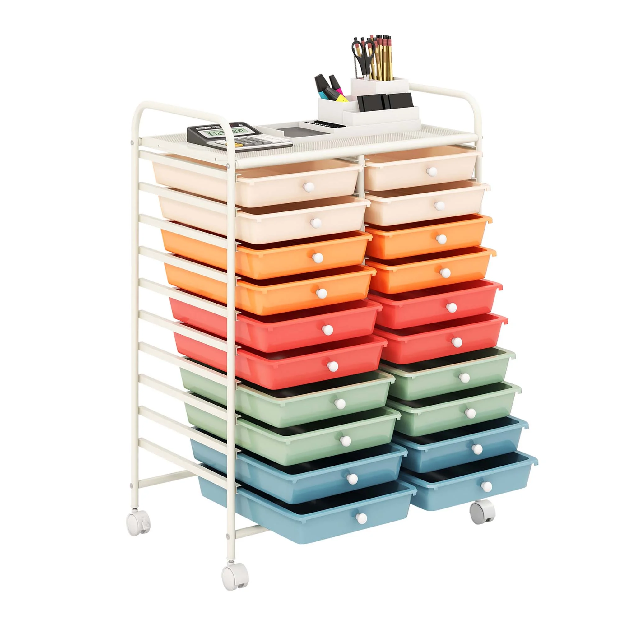 Costway 20 Drawer Rolling Storage Cart Tools Scrapbook Paper Office School Organizer Yellow - Image 32