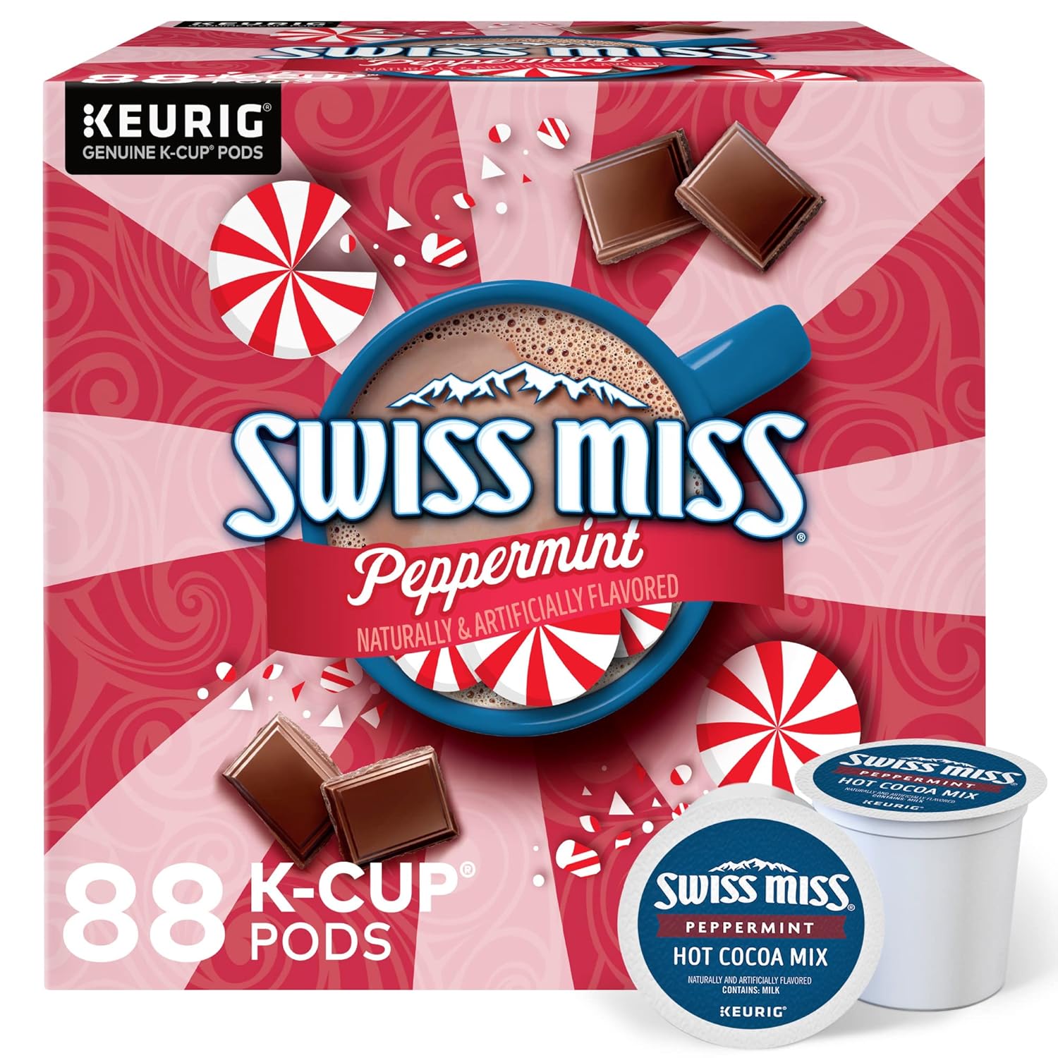 Swiss Miss Peppermint Hot Cocoa. Single-Serve Keurig K-Cup Pods. Hot Chocolate. 88 Count (4 Packs of 22)