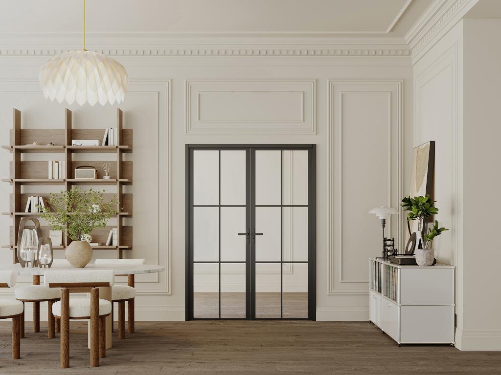 Puerta de doble hoja de aluminio y vidrio templado - 2 x Alt. 204 x L83 cm - Negro - SEROTO