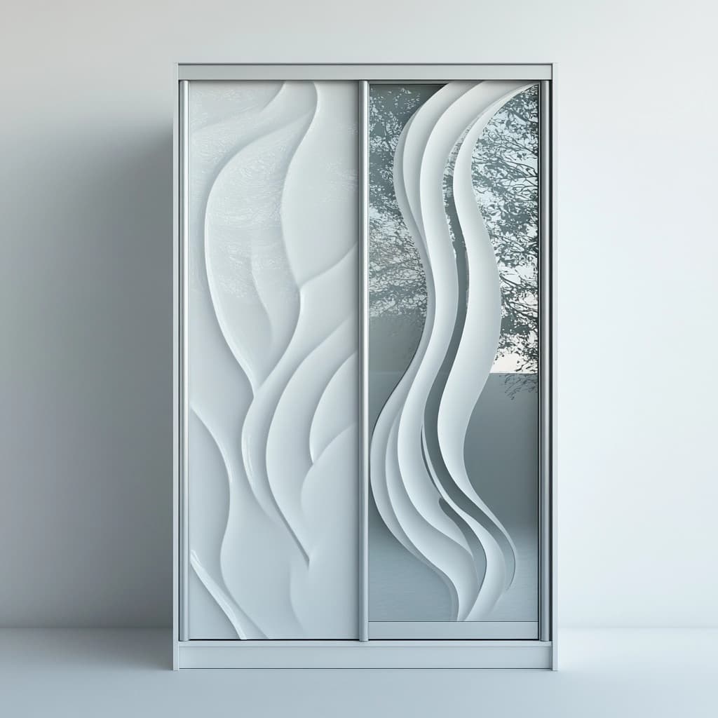 Armario moderno para dormitorio blanco de madera y vidrio con puertas correderas diseño artístico 200x120x60cm