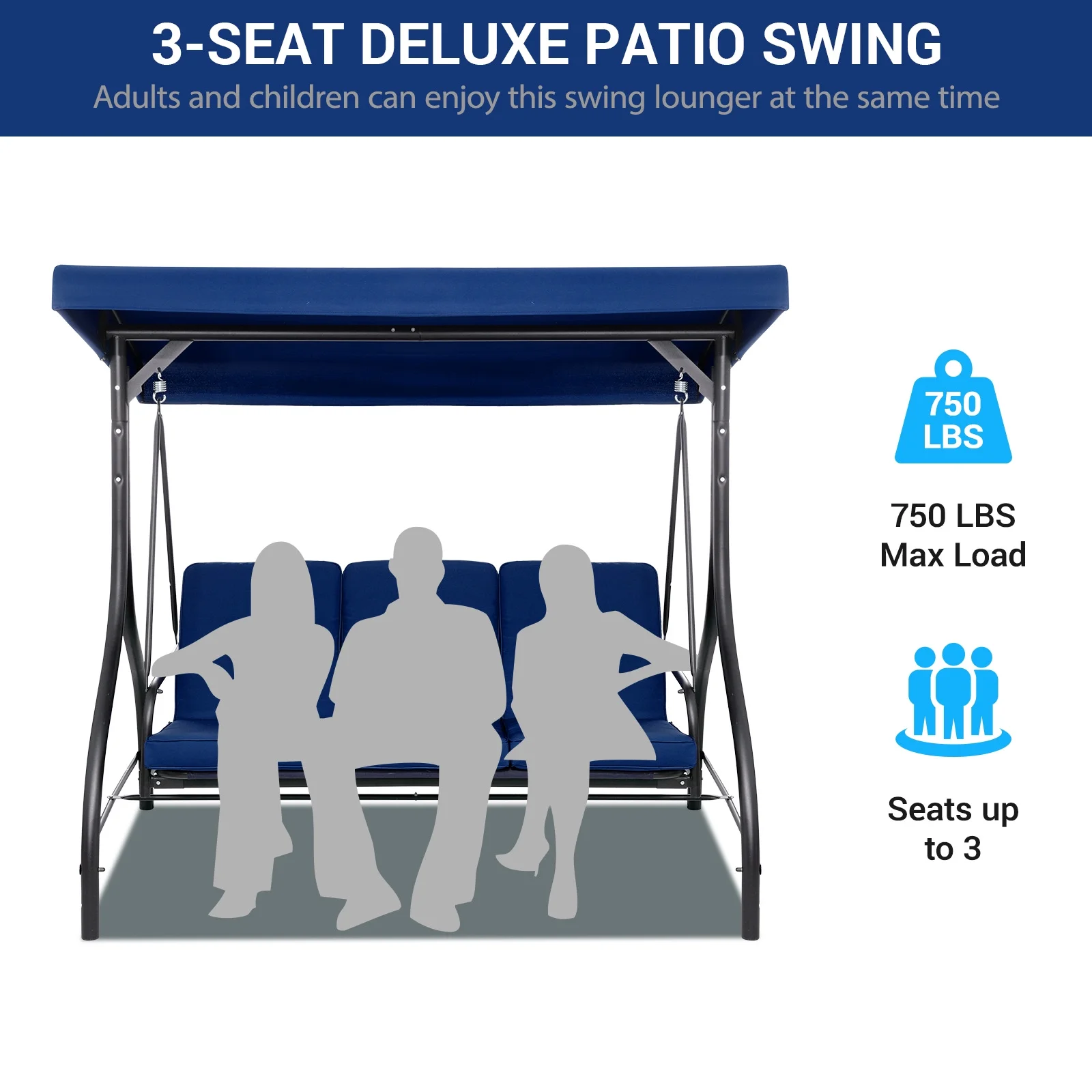 Arlopu 3 Person Porch Swing Outdoor Converting Canopy Swing Glider with Canopy - Image 35