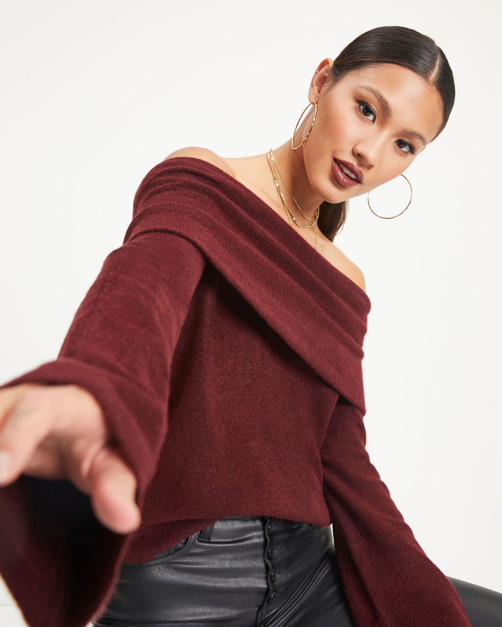 Dreamworld Off The Shoulder Pullover Sweater - Chocolate - Se7enfashion