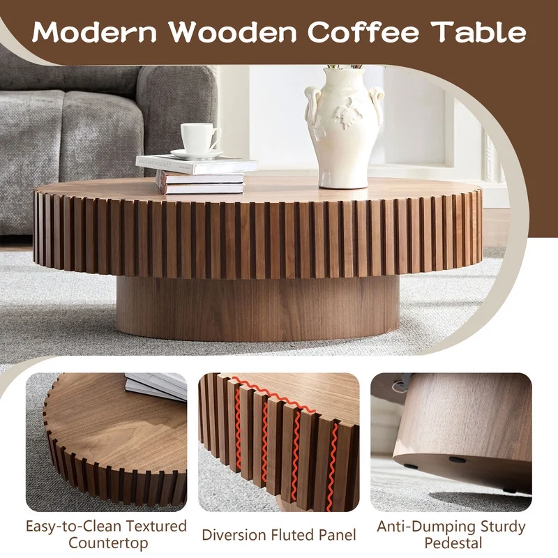 FFH 43.7 inch Oval Coffee Table for Living Room,Handcraft Rustic Corner Coffee Table Nature Wood Relief Sturdy Pedestal for Apartmen,Side Table Centre Table,Nature Wood - Image 79
