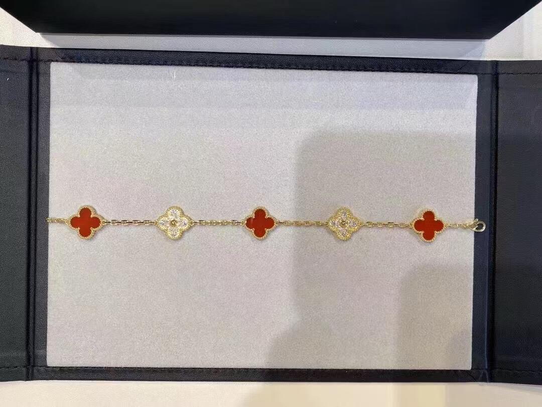 VCA Red Carnelian and Gold Vintage Alhambra Bracelet 5 Motifs - Original Replica Club