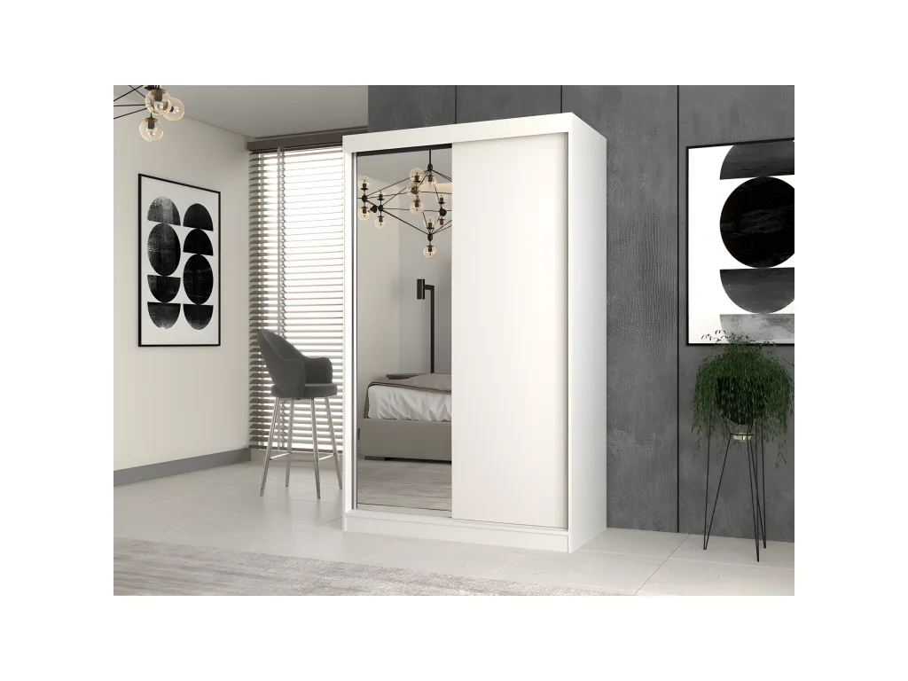 Quietena - Armario con 2 puertas correderas - 1 espejo - L 120 cm - Dormitorio vestidor con 2 puertas