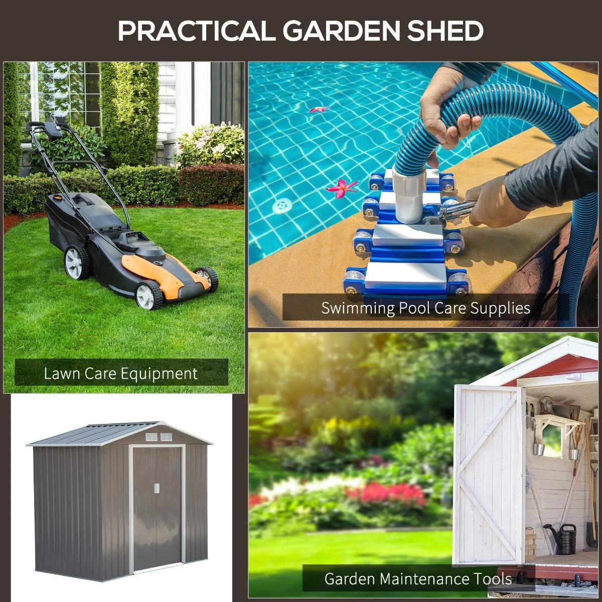 Outsunny 7' x 4' Metal Storage Shed Organizer, Garden Tool House with 4 Vents and 2 Sliding Doors for Backyard, Patio, Garage, Lawn, Dark Gray - Image 21